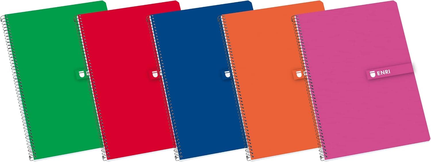 Enri, Cuadernos A4 (Folio), Cuadrícula 4x4, Tapa Dura, 80 Hojas, Pack 5 Libretas, Colores Aleatorios