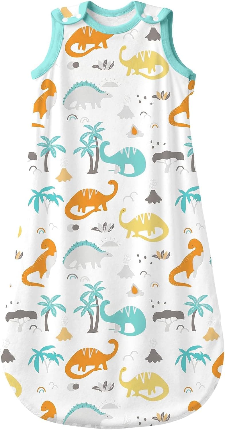 Mosebears Saco de Dormir para bebé de Verano, Primavera, diseño de Dibujos Animados, 1,0 TOG, para bebé, Saco de Dormir sin Mangas (Dinosaurio, 12-18 Meses)