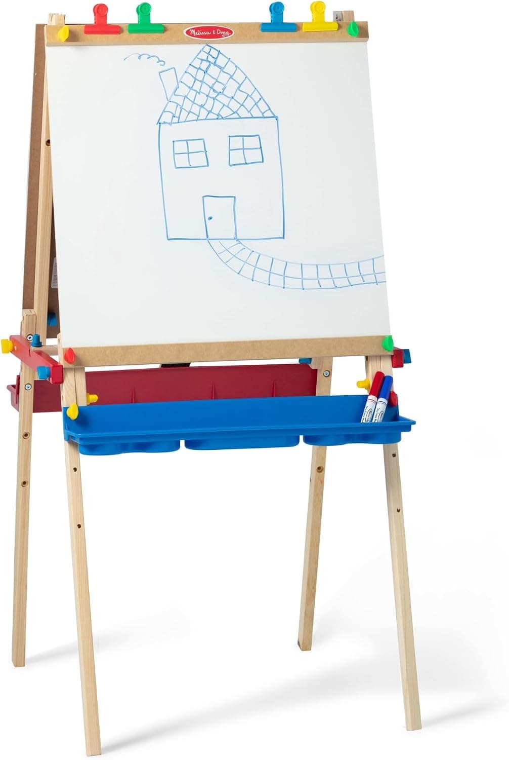 MELISSA & DOUG Caballete Infantl para Pintar de Madera 3 en 1: Pizarra Blanca, de Tiza y Soporte para Rollo de Papel, Ajustable - 6073589 - Manualidades Niños - Regalo Niño 3 años + - Certificados FSC