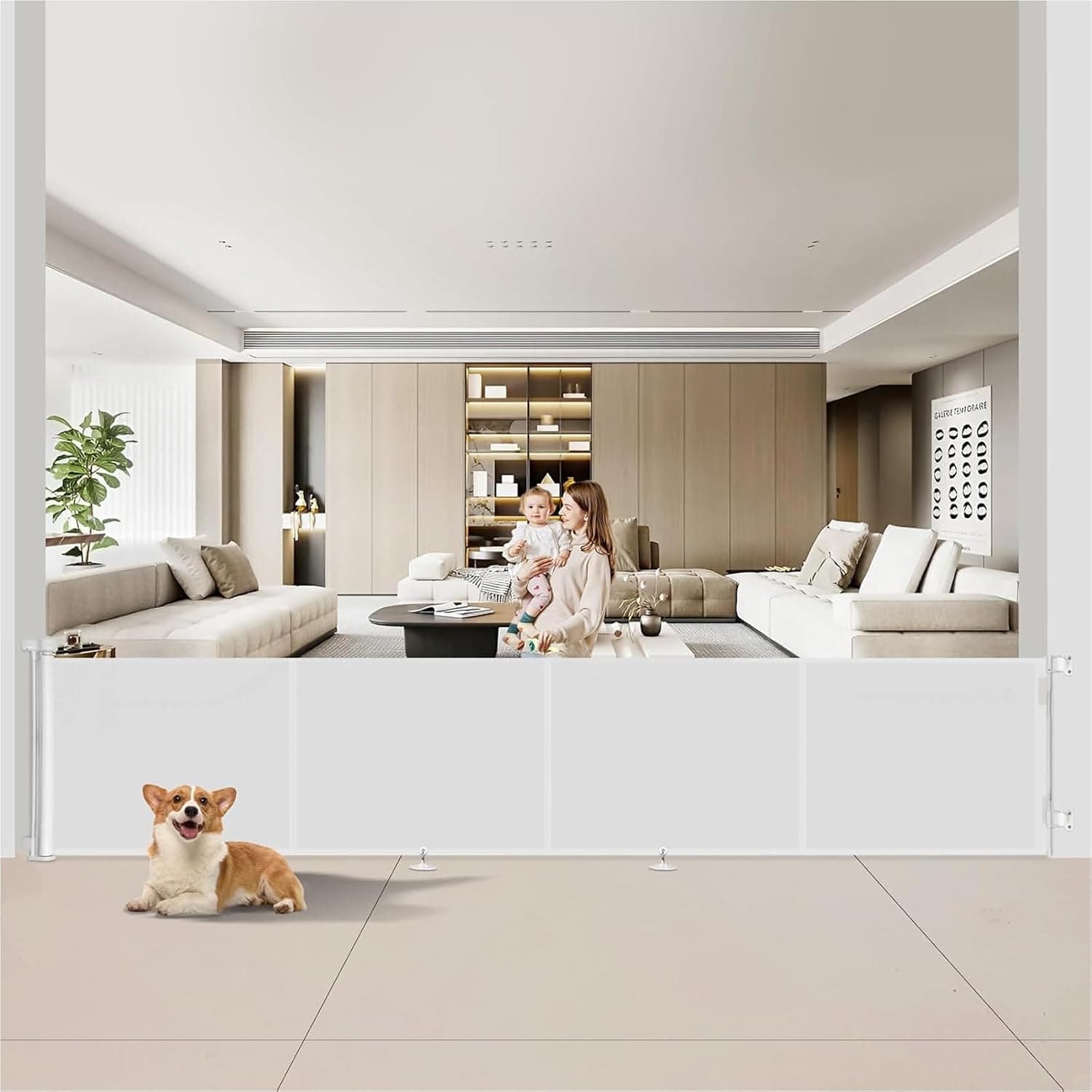 Puerta Seguridad Bebé Extensibles, Barrera Seguridad Nños y Perros, 0-5M Retráctil Vallas para Escaleras y Pasillos, Interiores y Exteriores