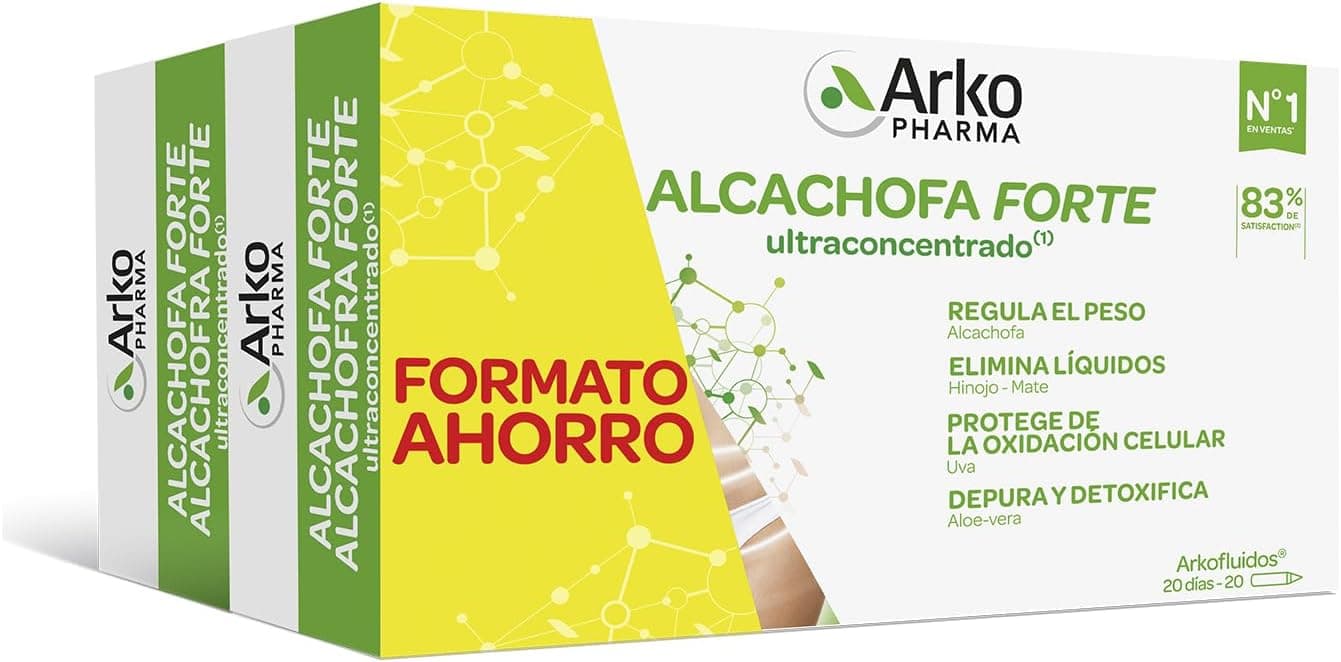 Arkopharma Arkofluido Alcachofa Forte BIO (x2) FORMATO AHORRO 40 Ampollas, Eliminar Toxinas del Organismo, Complemento Alimenticio