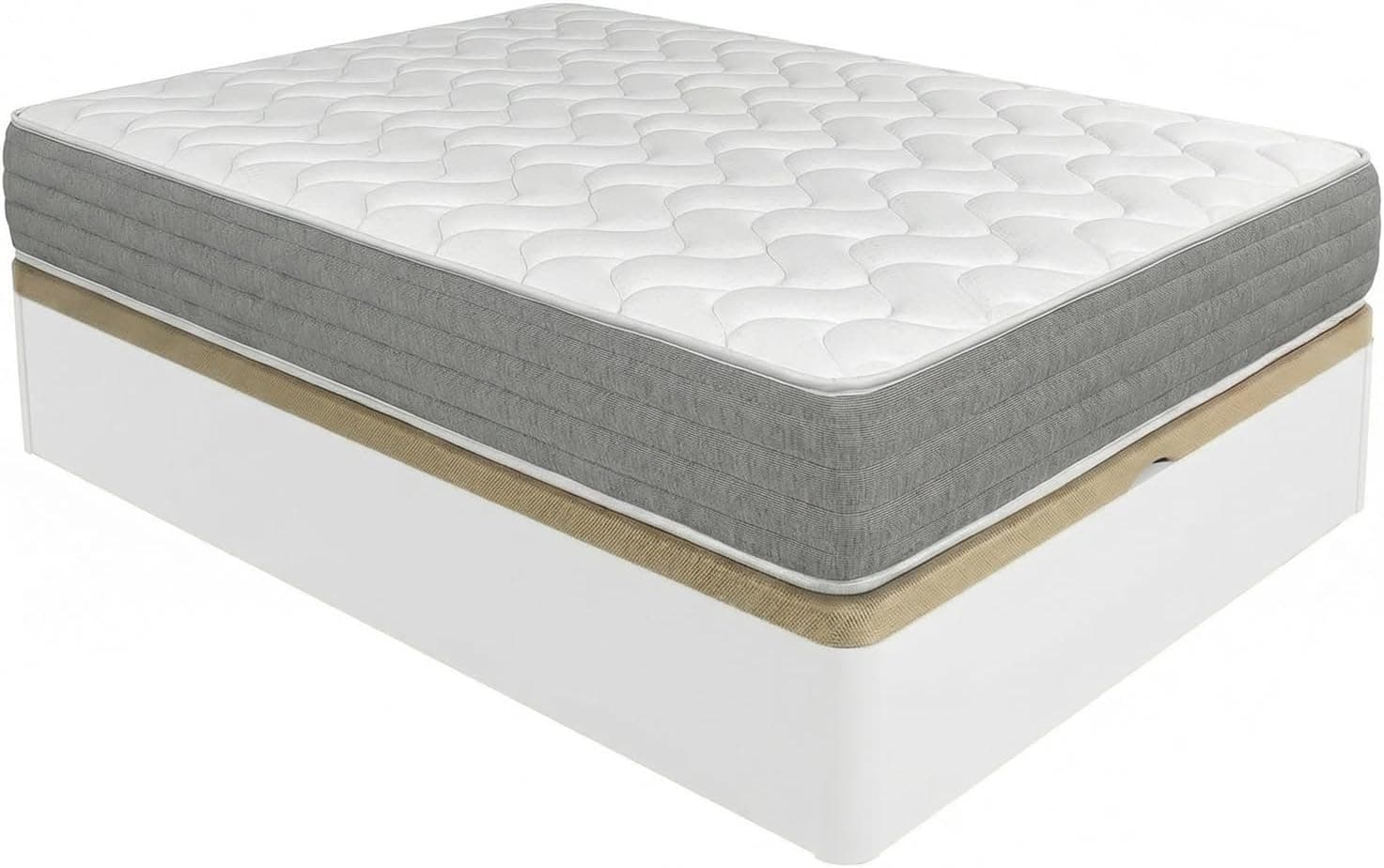 DUÉRMETE ONLINE - Pack Colchón Viscoelástico Viscotec con Canapé Madera Abatible Gran Capacidad, Color Blanco 150 x 200 cm