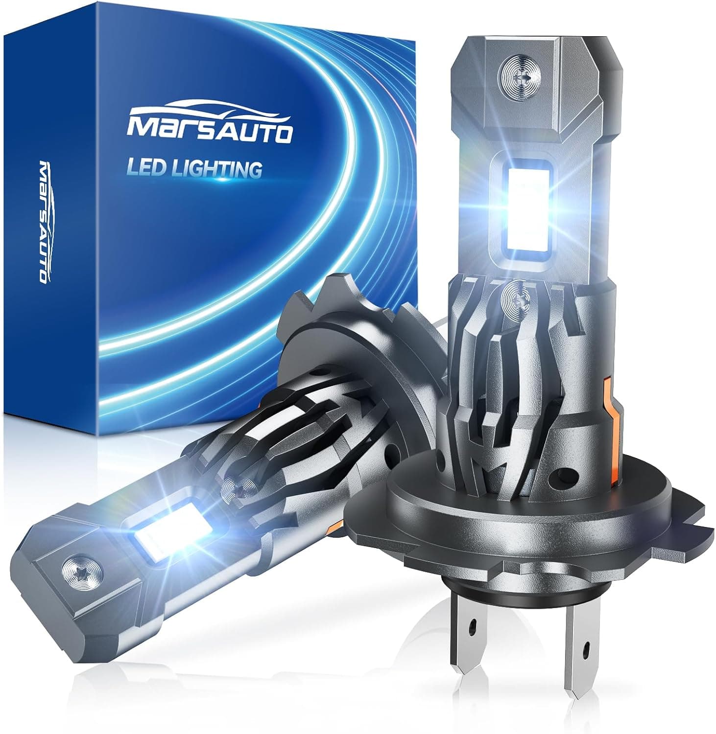 Marsauto Bombillas Led H7 40000LM, H7 LED 1:1 Mini Tamaño, Reemplazo para Halógenas, 800% Más de Brillo, 6500K, Ventilador de Refrigeración de 12000 RPM, Plug and Play, Lote de 2