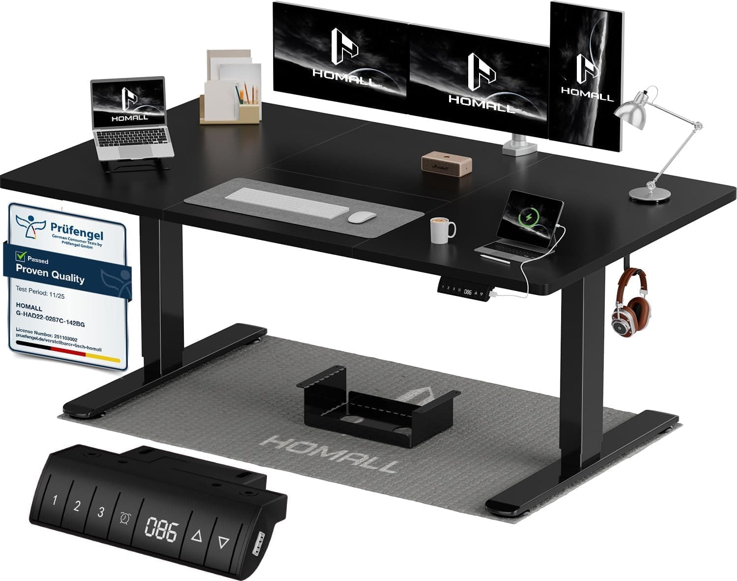 Homall 140x70 CM Escritorio Elevable Regulable en Altura,Escritorio de Pie con Tablero de Cuatro Partes, Mesa Ordenador con Función de Memoria
