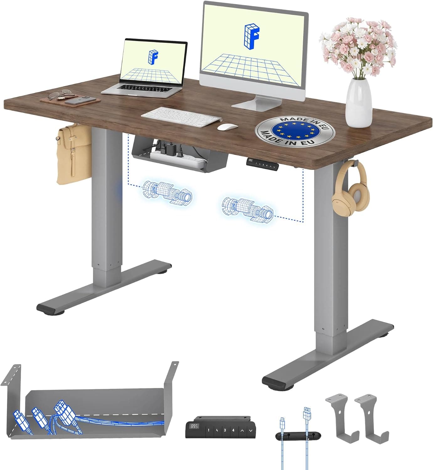 FLEXISPOT Escritorio Elevable con 2 Motores y Tablero Acabado de Roble Entero Hecho en la UE, 120 x 80 cm; Escritorio de Oficina Ergonómico Eléctrico para Oficina, Trabajo Remoto, Hogar y Empresa