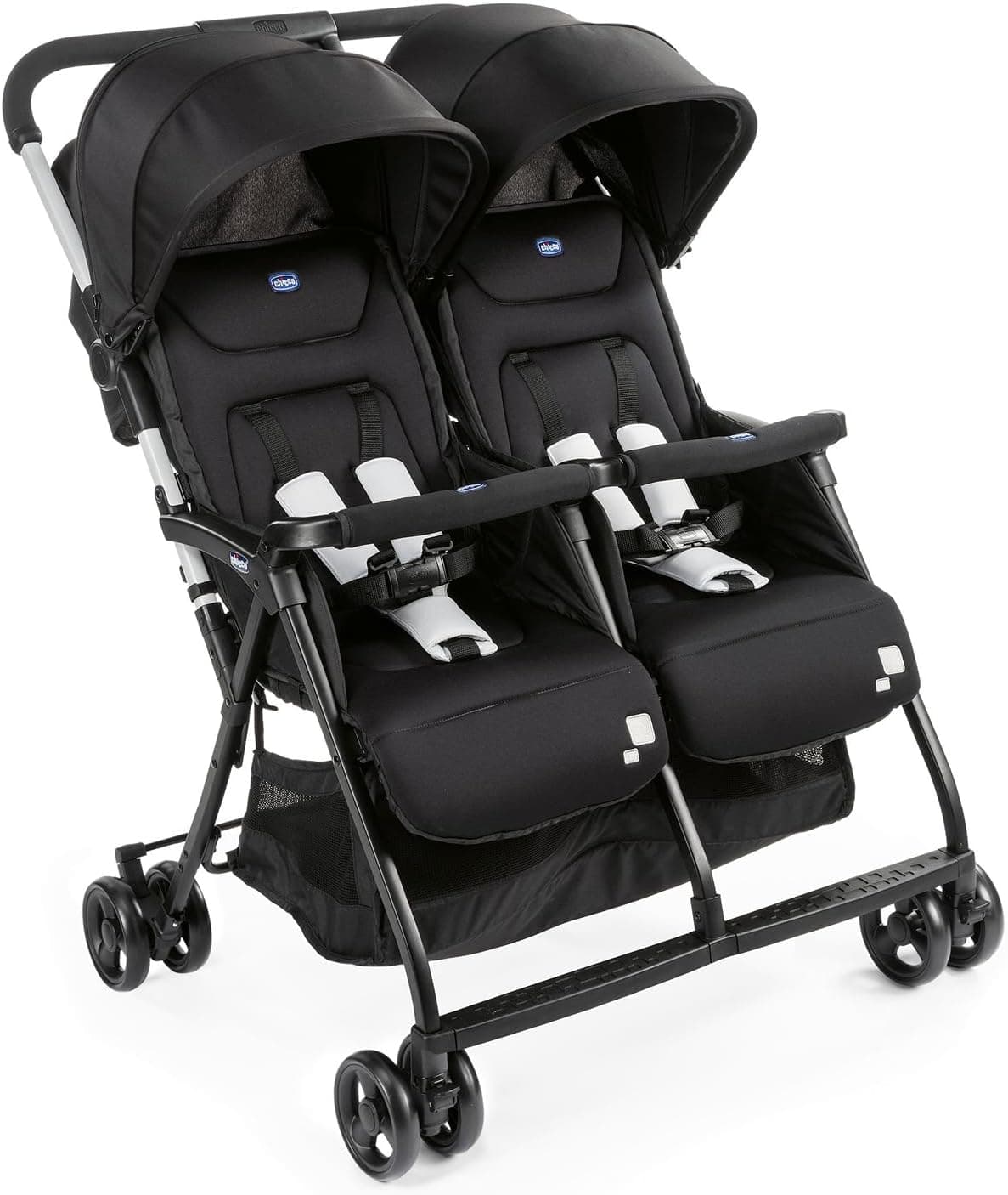 Chicco OHlalà Twin Silla de Paseo Gemelar desde 0 Meses hasta 15 kg para Gemelos y Hermanos, Cochecito Doble Reclinable y Plegable, Ligero, Plegado Compacto, Cubierta Lluvia - Color Negro