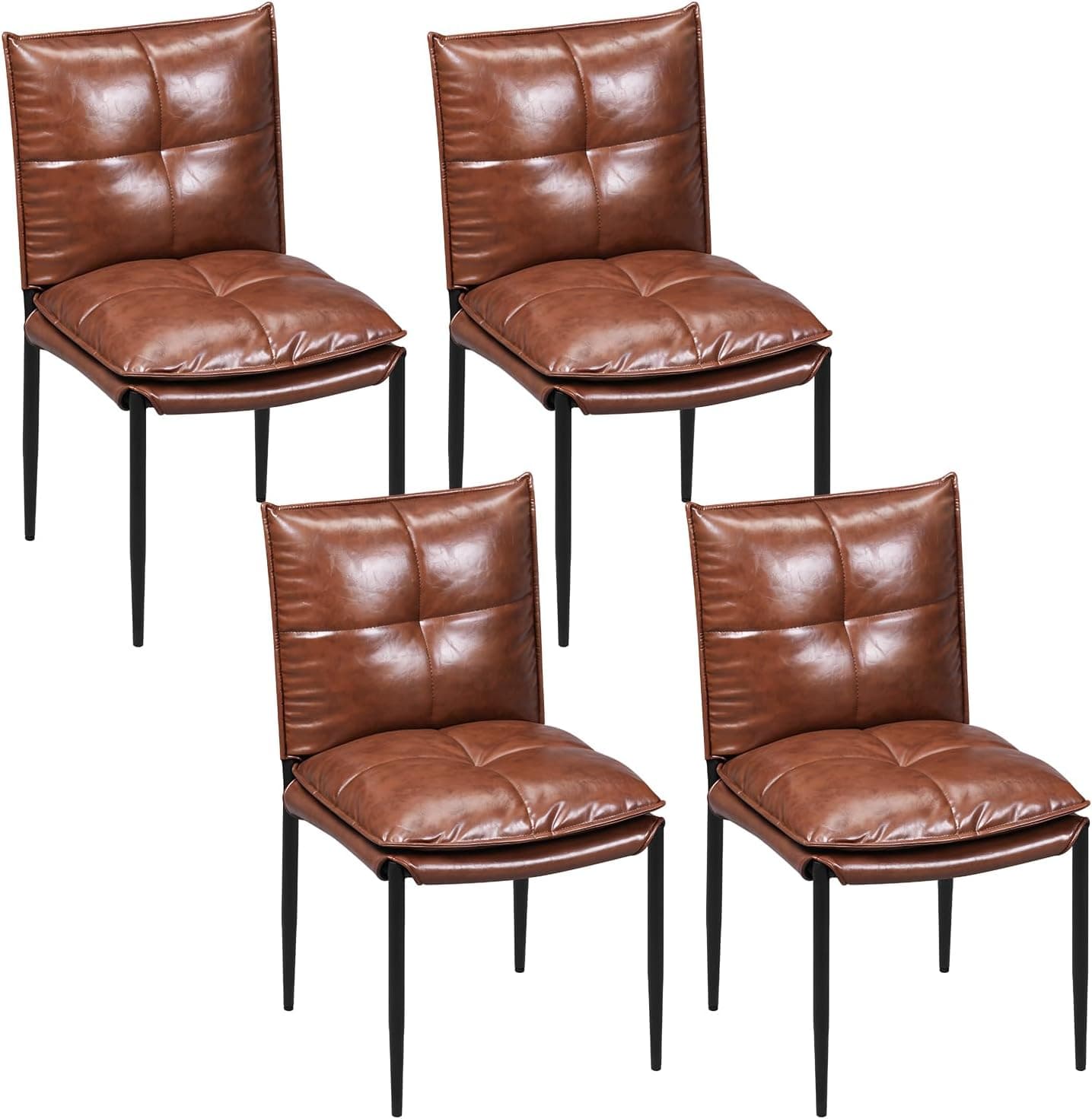 WOLTU Juego de 4 Sillas de Comedor,Tapizada en Piel,Marrón