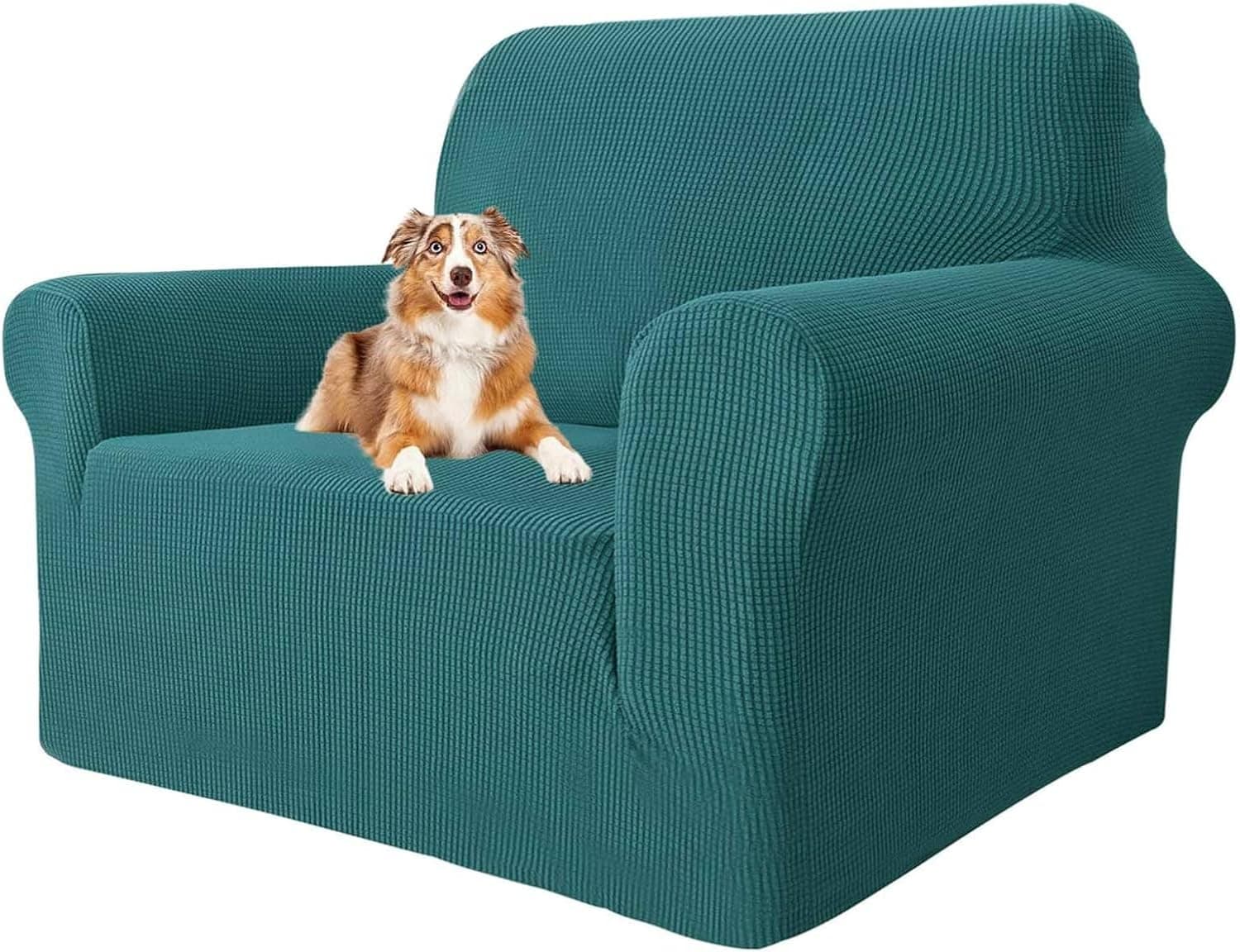 MAXIJIN Funda Super Elástica para Silla de Sala, 1 Pieza Universal con Brazos, Jacquard Spandex, Protector Amigable con Mascotas (1 Plaza, Verde Negruzco)
