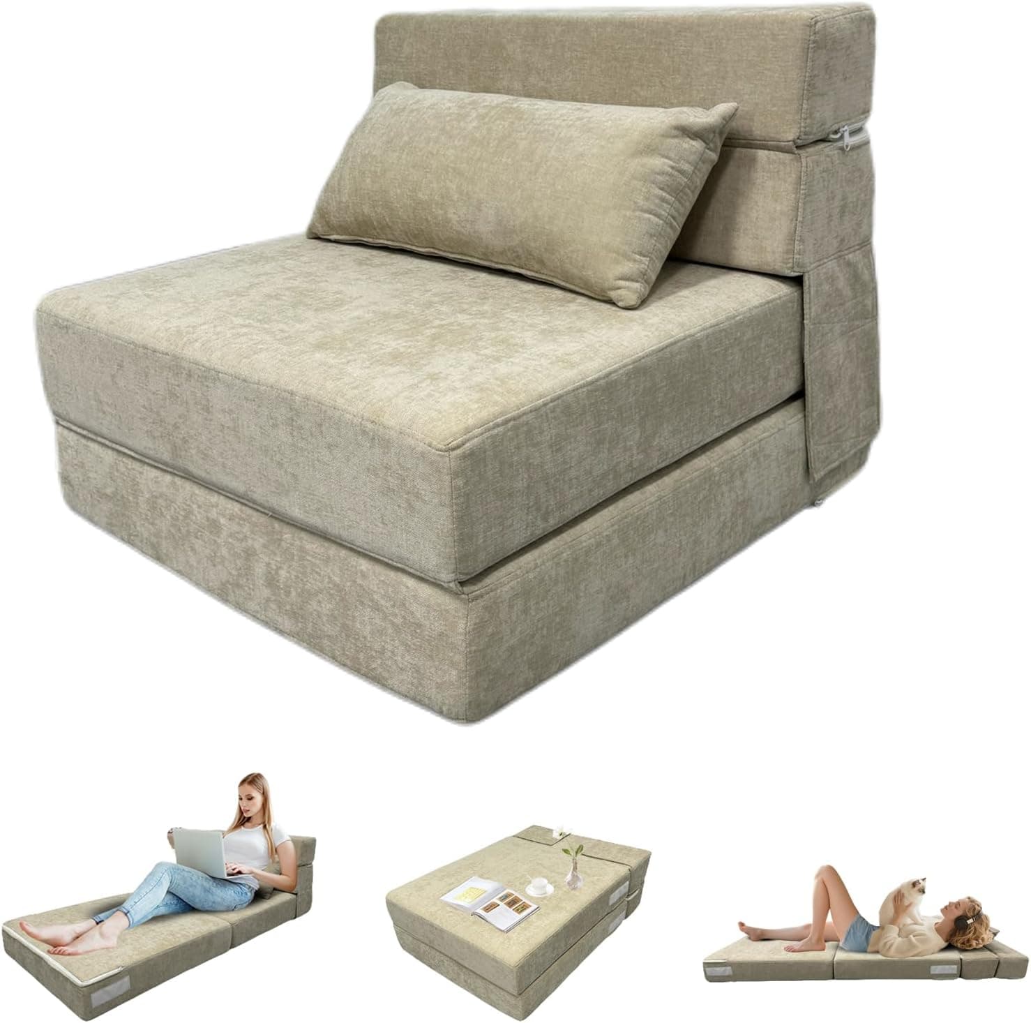 ANONER Sofá Cama Plegable 4 en 1, Beige
