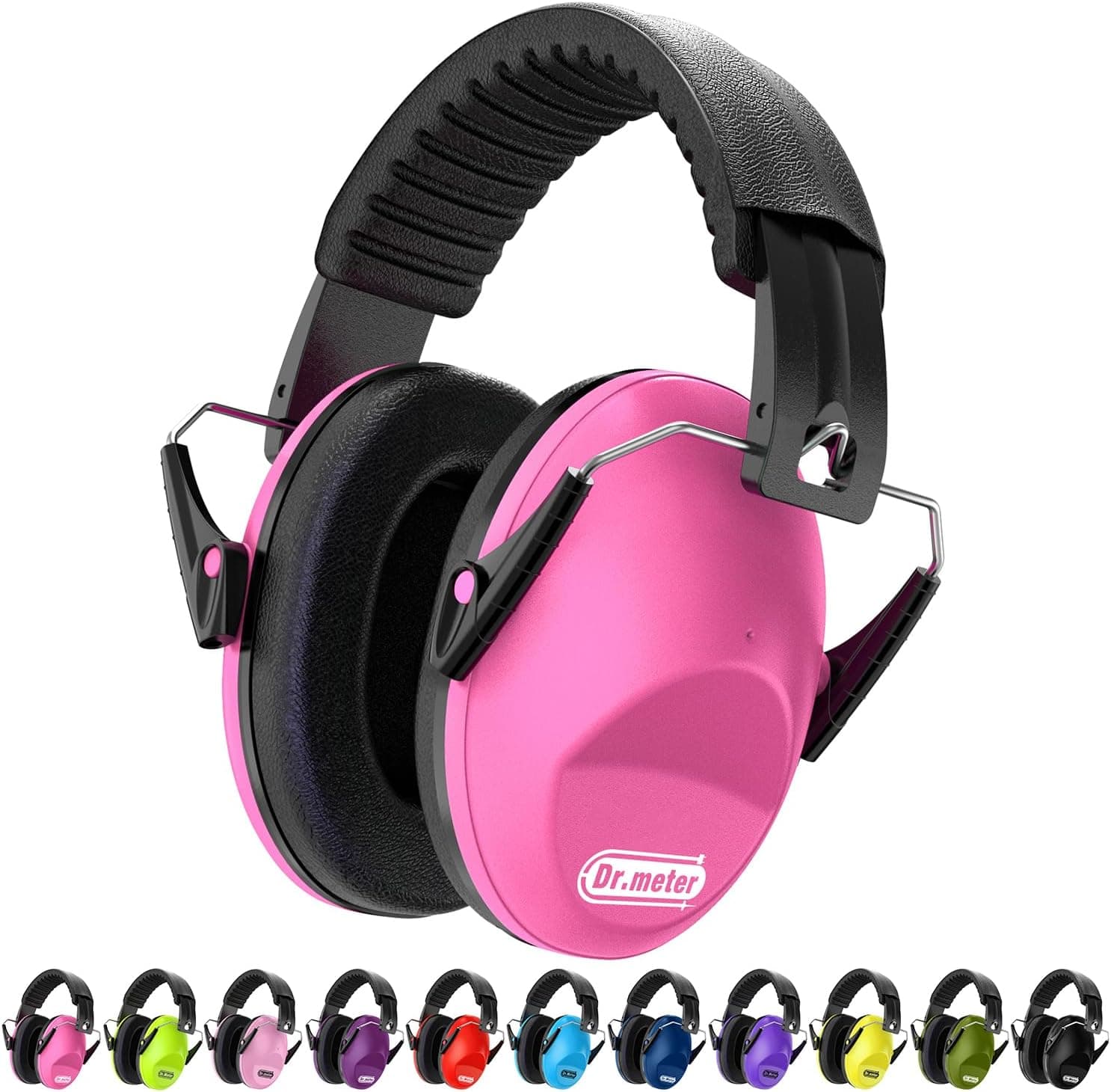 Dr.meter Cascos Antiruido Niños, Cascos Insonorizados Protectores de Oído para Niños Protectores Auditivos Cascos Ruido Orejeras Antiruido con Almohadillas Suaves Rosa Roja