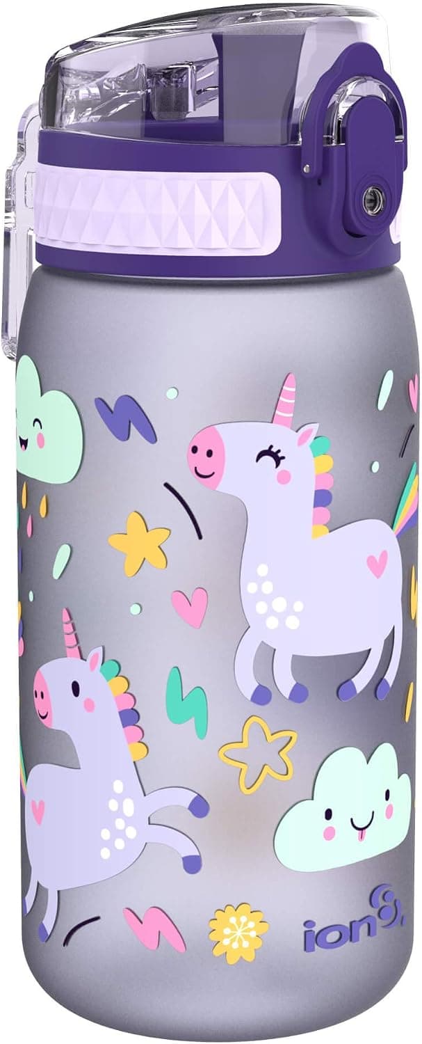 Ion8 Niños Botella Agua, Sin Fugas, Unicornios, 400ml