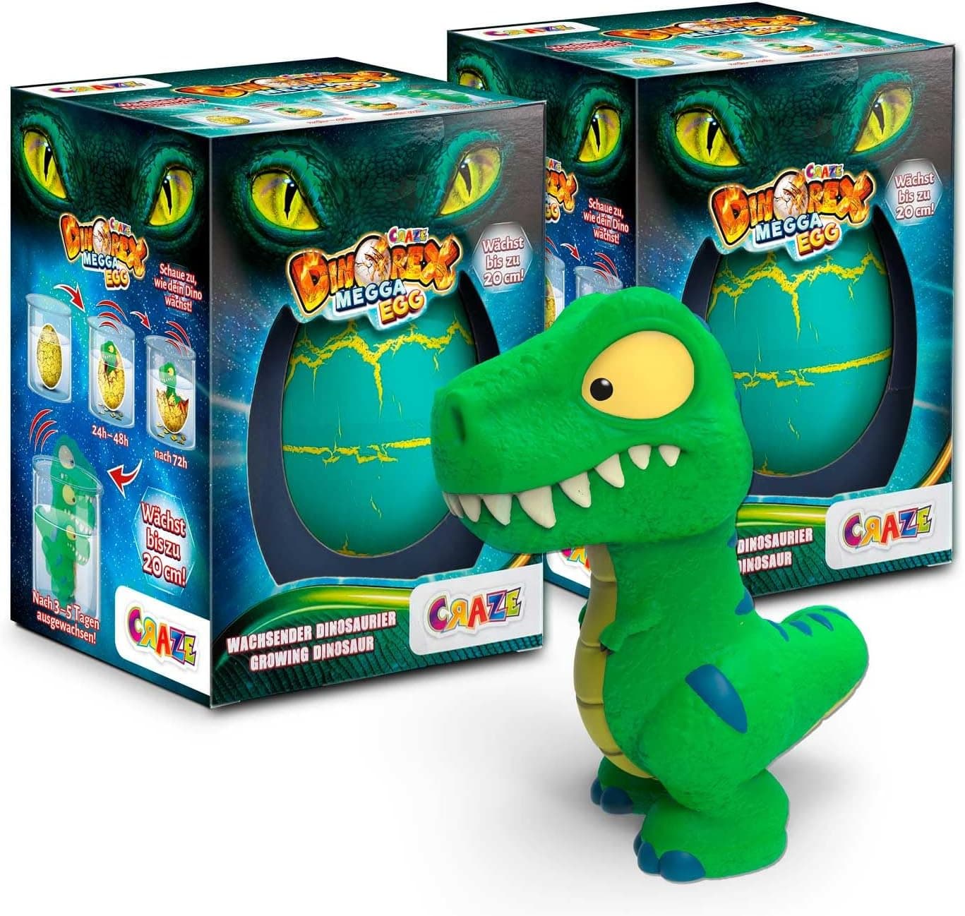 Craze DINOREX, Pack 2 Huevos Dinosaurio, Dinosaurios de Juguete para incubar Que Crecen en Agua, Huevos de Pascua con Sorpresa de Dinosaurio