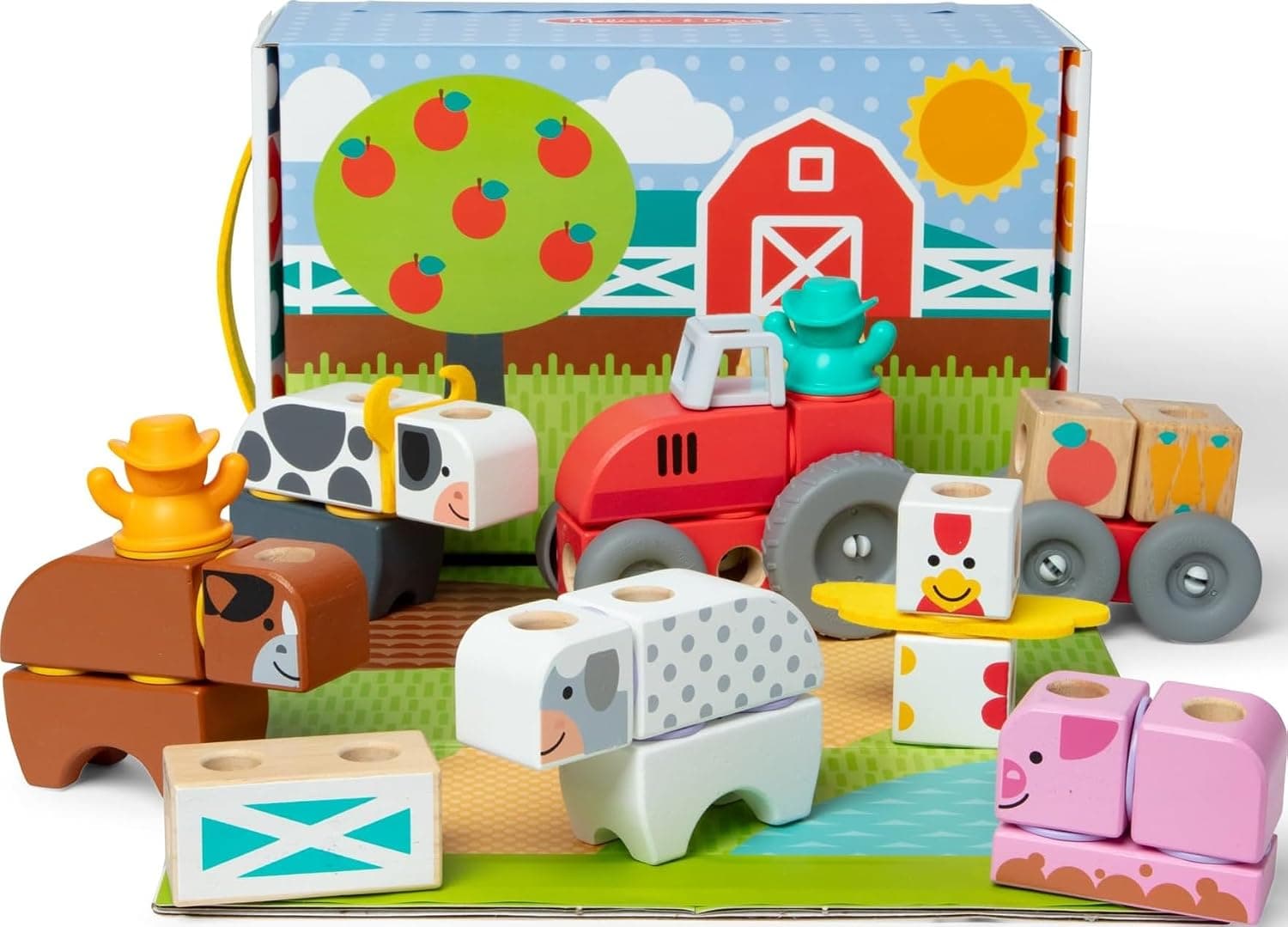 Melissa & Doug - Set de Juego Granja: Bloques Construcción Niños de Animales de Juguete de Madera, 56 Piezas - 6074894 - Juguetes Niños 2 años + - Regalo Niño 2 años + - Montessori - Certificados FSC
