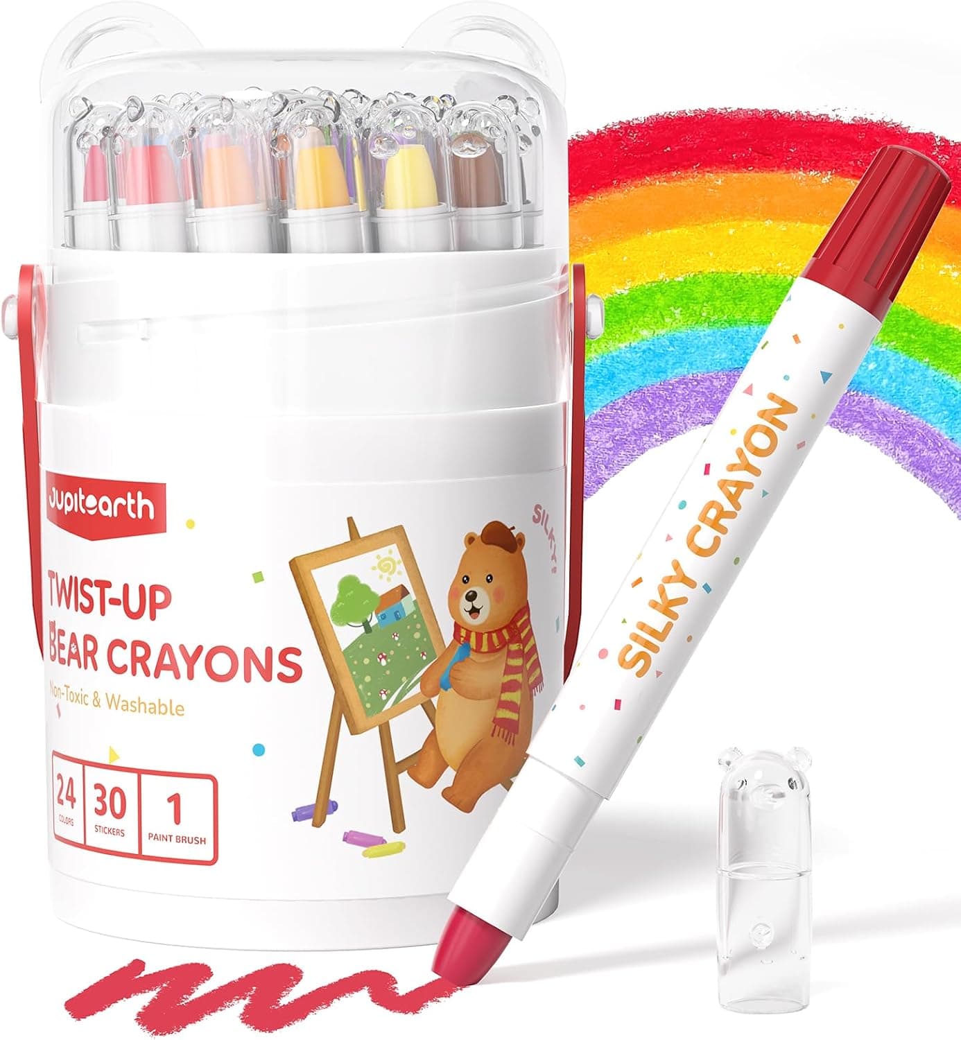 JUPITEARTH 24 Crayones Giratorios para Niños Pequeños de 1-3 y Niños de 4-8, Crayones Lavables No Tóxicos 2-4, Suministros de Arte Ultra Sedosos de Fácil Agarre, Regalo Ideal para Colorear para Niños