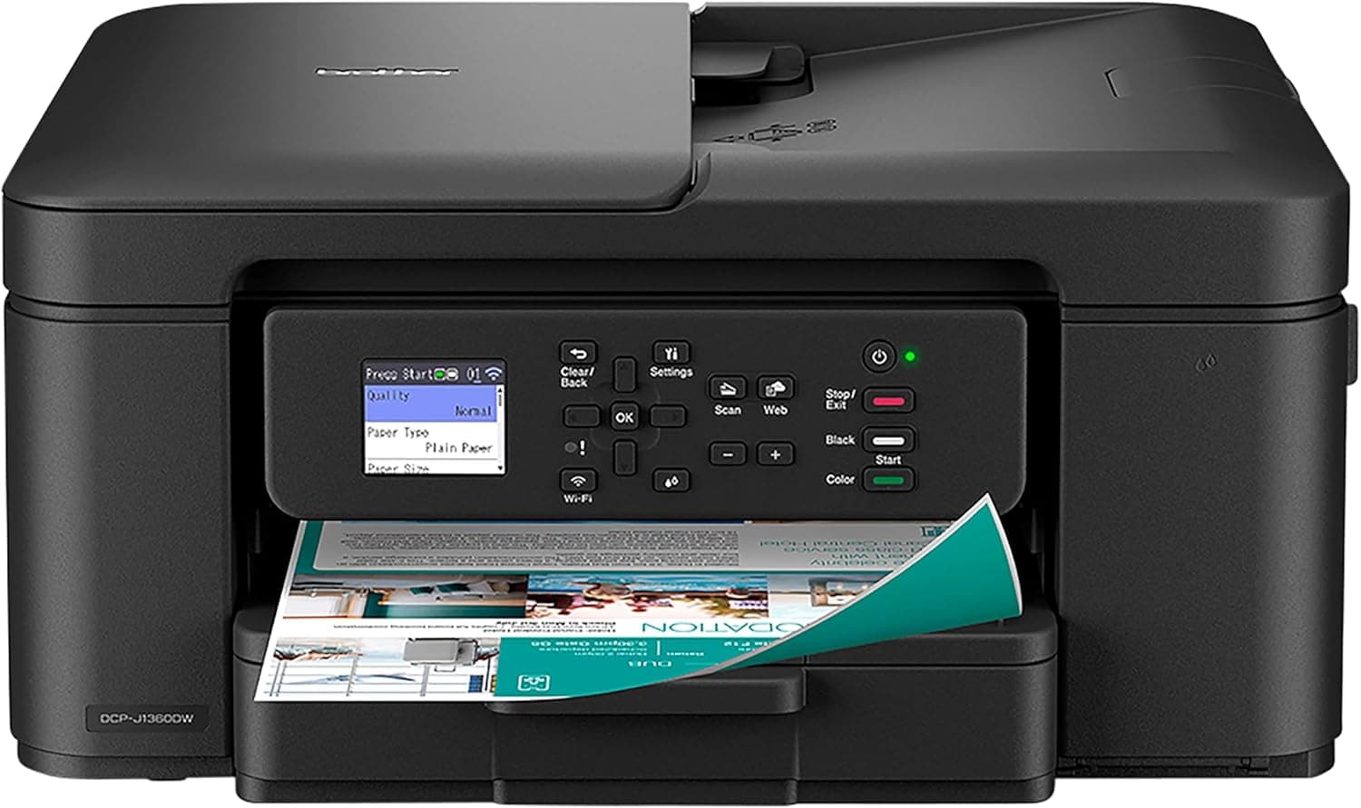 Brother DCPJ1360DW Impresora Multifunción de Tinta, con Conexión WiFi, WiFi Direct, y Dispositivos Móviles, ADF e Impresión Automática a Doble Cara, Negro