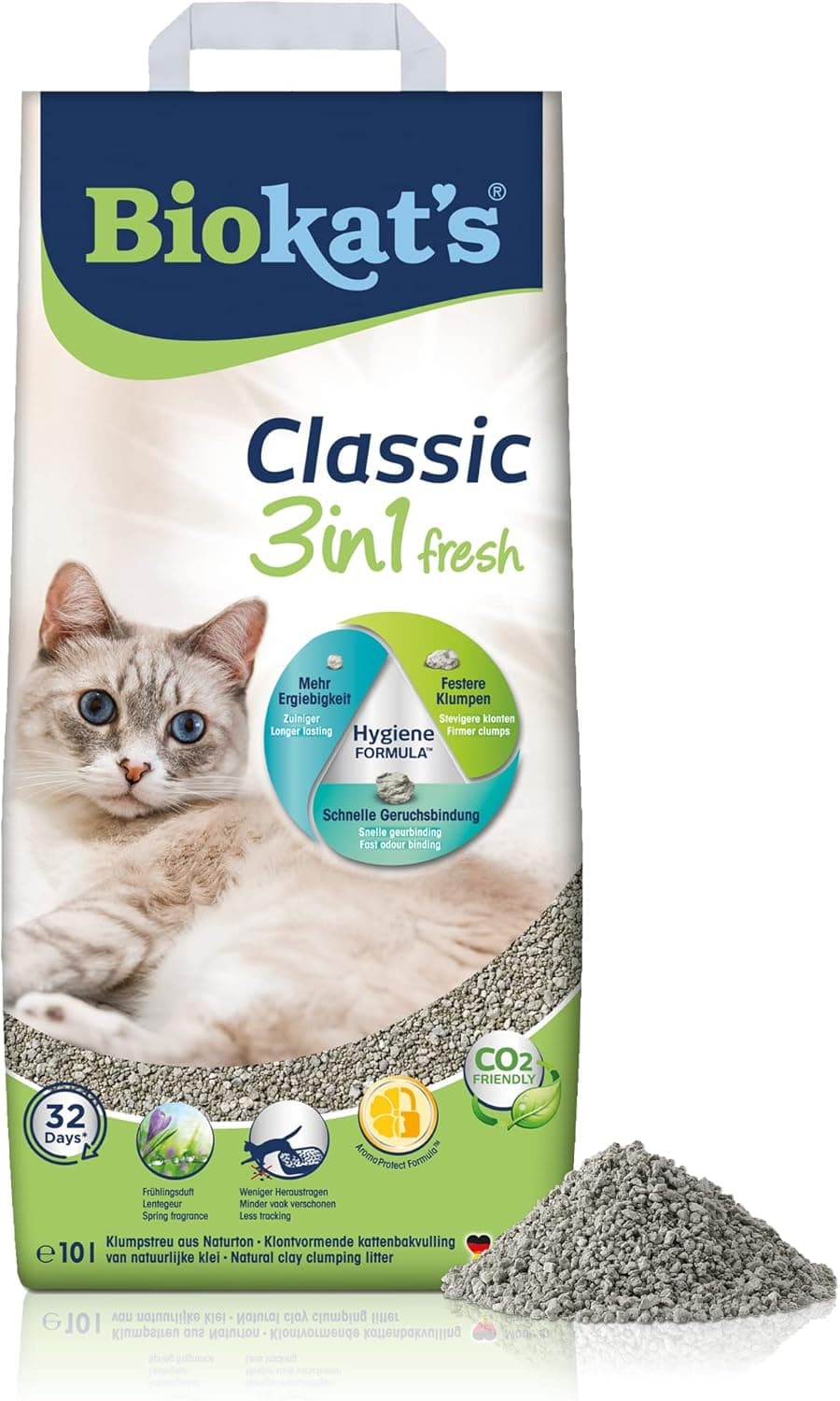 Biokat's Classic fresh 3in1 con fragancia - Arena aglomerante para gatos con 3 tamaños diferentes de grano 1 saco (1 x 10 l)