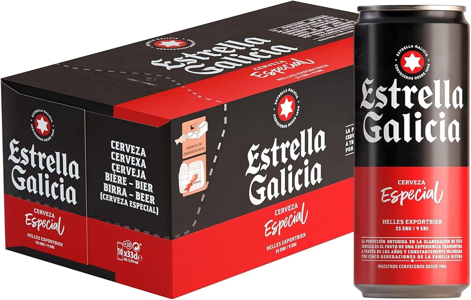 Estrella Galicia - Especial, Cerveza Lager, Frigopack, 10 Latas x 33 cl