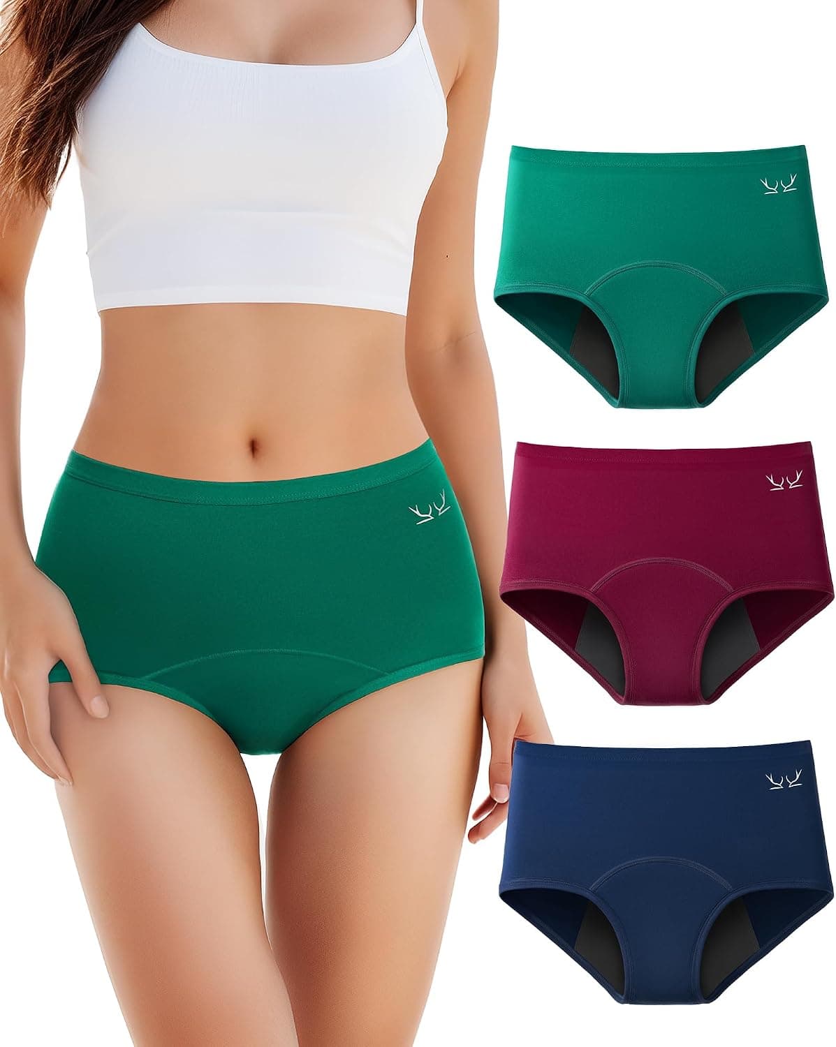 TANSTC Bragas Menstruales Mujer Cómodas, Seguras Y para Flujo Abundante E Incontinencia, Bragas Menstruales Flujo Abundante Algodon, Pack de 3