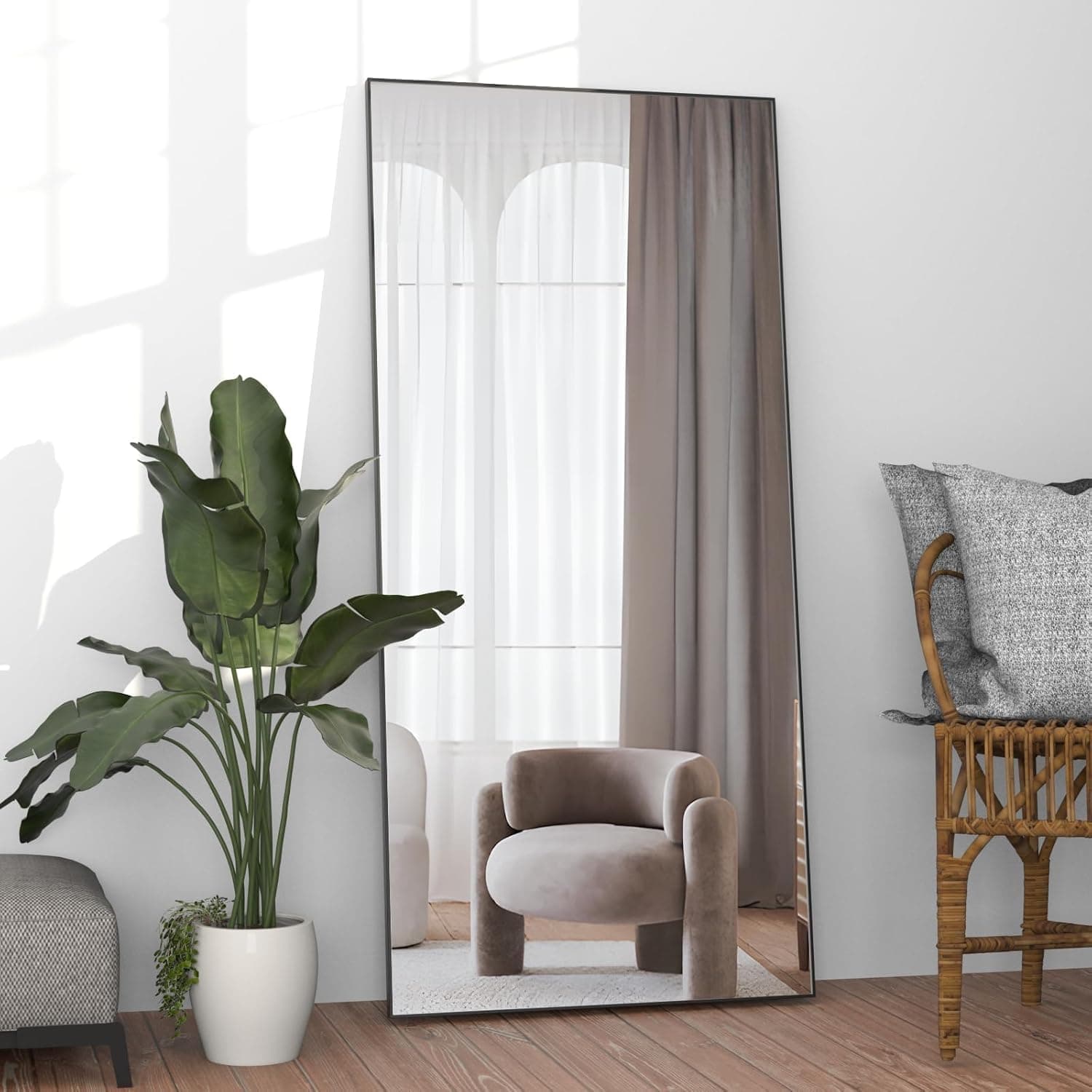 Espejo de Cuerpo Entero 165 x 60 cm Espejo de Suelo Espejo Grande Negro Cuerpo Espejos Rectangular Colgado de pie o apoyado contra la Pared para Dormitorio Sala de Estar