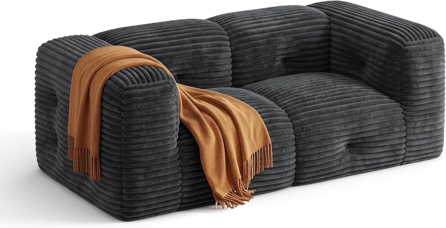 Xbro Sofá 2 Plazas, Sin Montaje, Tela Pana, 182 cm x 95 cm x 60 cm, Negro