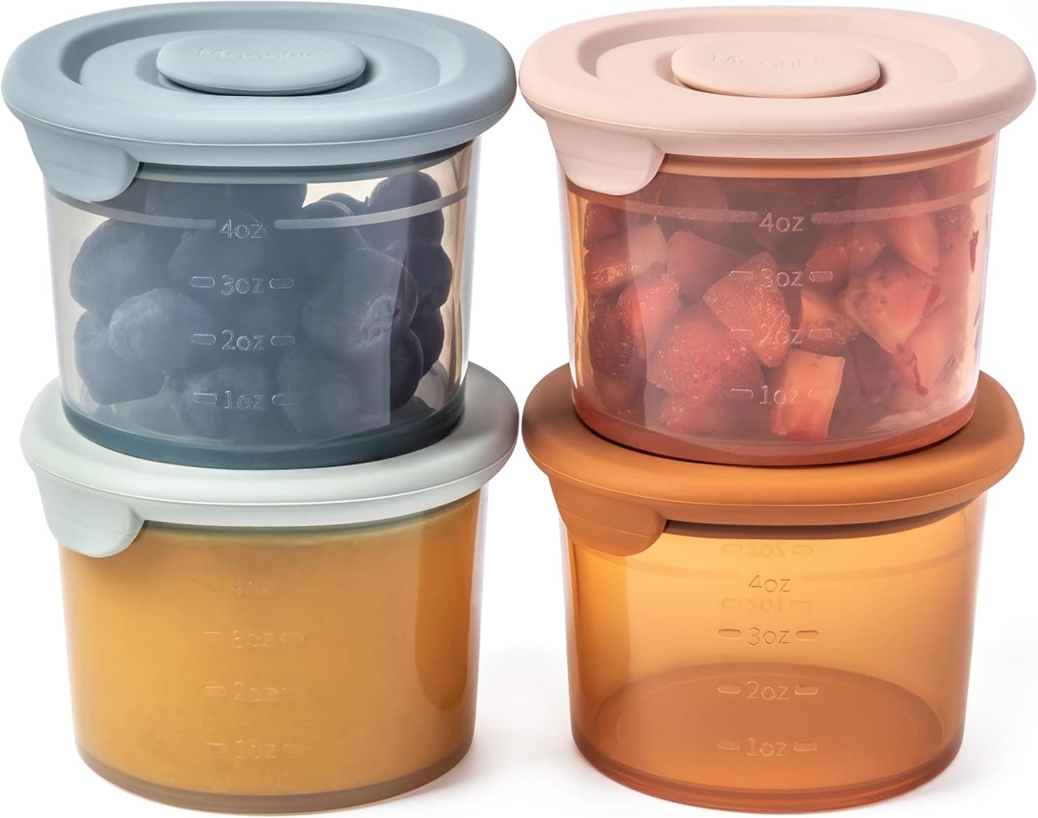 Moonkie Set 4 Tarros Potitos Bebé Silicona 120ml, Herméticos y Sin BPA, Recipientes Comida para Bebés, Aptos para Lavavajillas, Microondas y Congelador