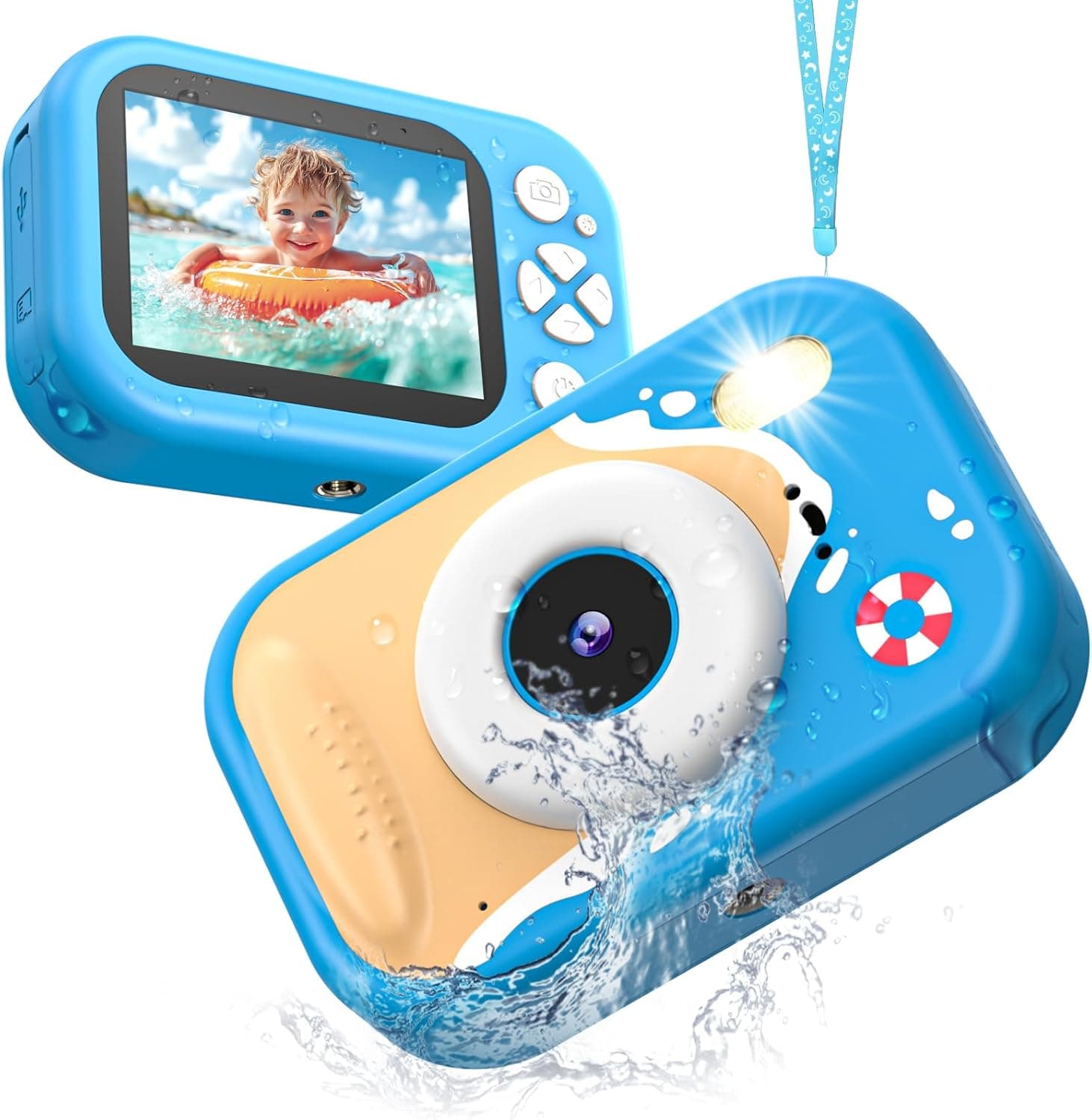 Cámara Fotos Infantil, Cámara Impermeable para Niños, 48MP HD 1080P Cámara Acuática para Niños con Pantalla de 2,4 Pulgadas Tarjeta de 32GB, Flash LED, Regalo Juguete para Niños y Niñas de 3-12 Años