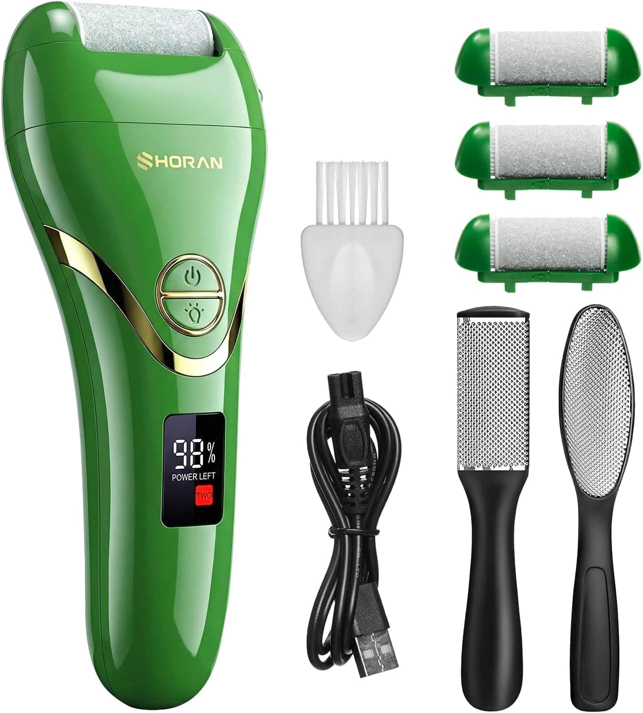 SHORAN Lima Electrica Pies Durezas, Pedicura Profesional Quita Durezas Electrico, Maquina pies para Exfoliante Eliminar Durezas y Callos, Lima Pie Durezas Recargable con 2 rascador pies e 3 Rodillos