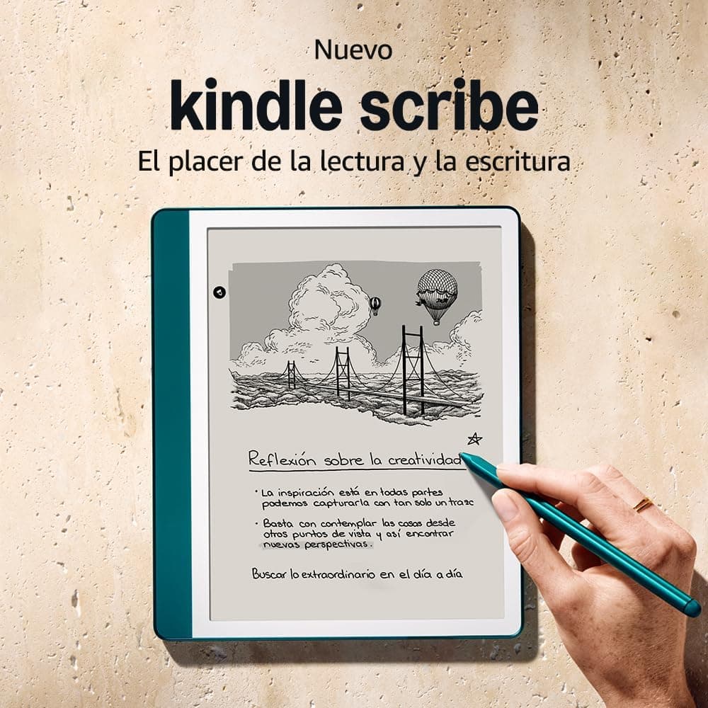 Amazon Kindle Scribe (64 GB) | Pantalla rediseñada con bordes uniformes y escritura directa en libros y documentos | Lápiz prémium | Verde jade metalizado + Kindle Unlimited