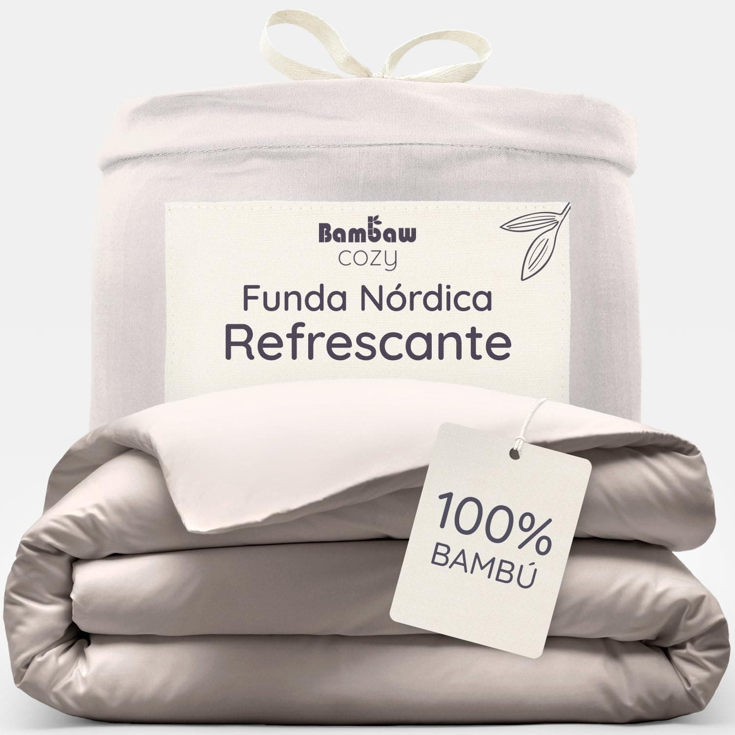 Bambaw Funda Nordica Bambu 135x200 cm, para Cama 90 cm, Sabanas Refrescantes, Termorreguladoras y Antiacaros, Sabanas Frias para el Verano y el Invierno, Funda Nórdica Antiácaros Bambu (Arena)