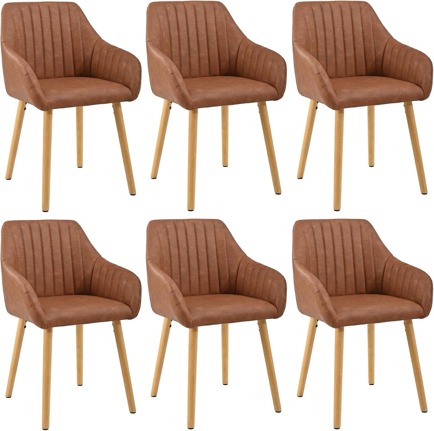 Silla De Comedor con Reposabrazos, Juego De 6, Patas De Madera, Silla Tapizada, Sillas De Cocina Y Salon, Marrón