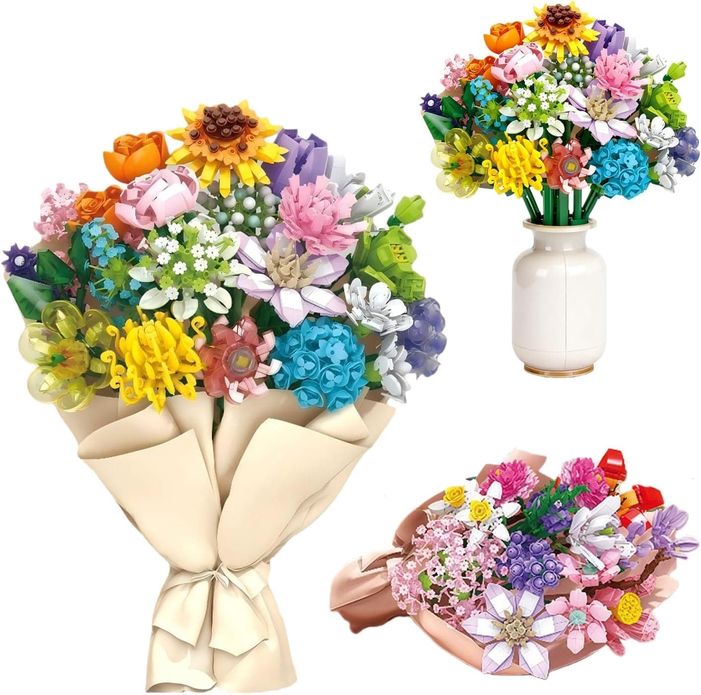 2180 Piezas Set de Construcción de Ramillete de Flores, 12 Sets de Ramilletes de Flores Artificiales para Adultos y Mujeres, Compatible con la Colección Botánica de Ramilletes de Flores (sin