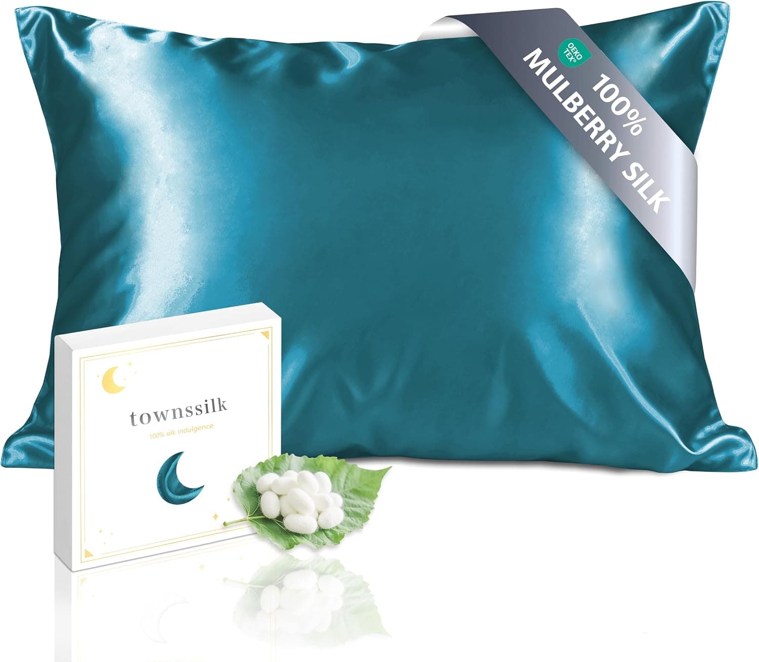 Townssilk Doble Cara 100% 19 mm Funda de Almohada de Seda Pura de moras para la Salud del Cabello y la Piel 1 Pieza de 40x60cm Funda de Almohada con Cremallera Oculta peacockblue