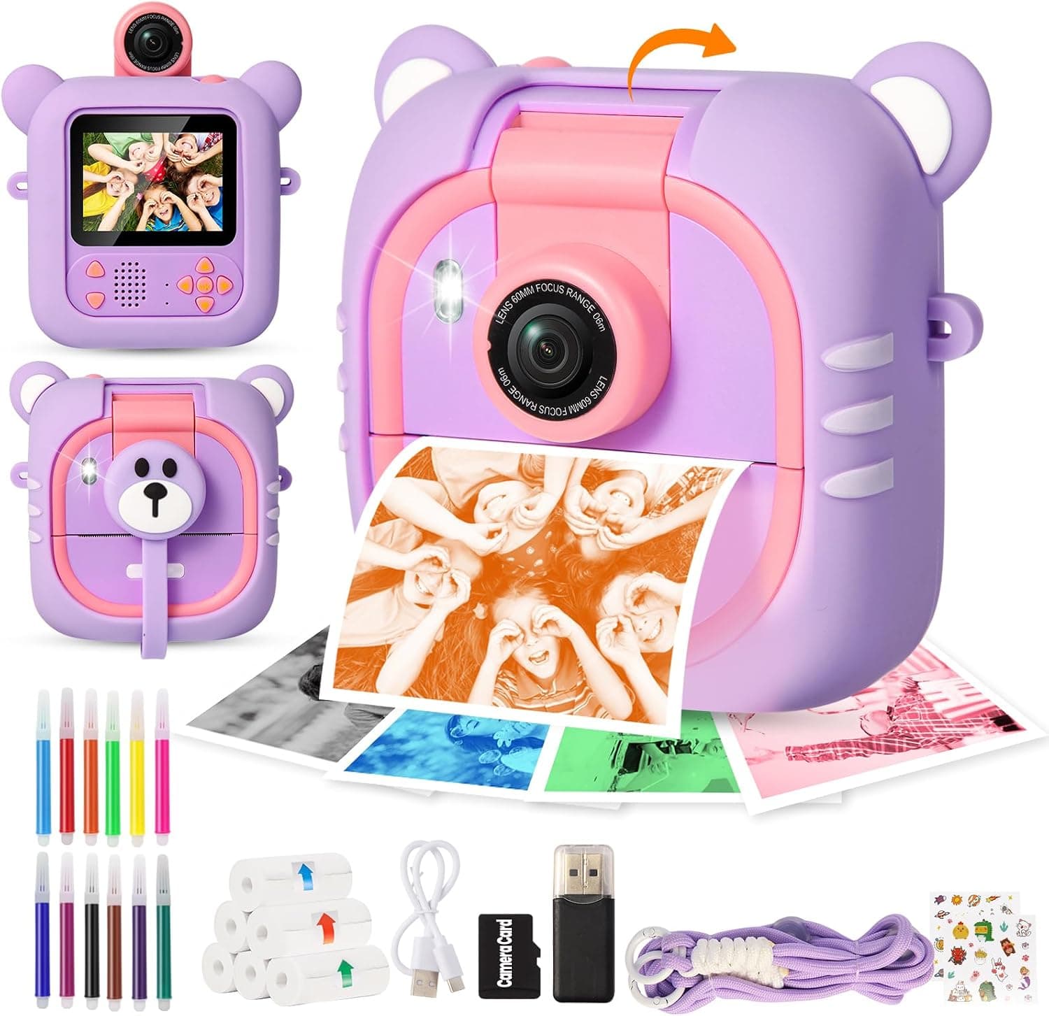 ARNSSIEN Camara Fotos Infantil Instantanea 2,4"Camara instantanea Lente180°