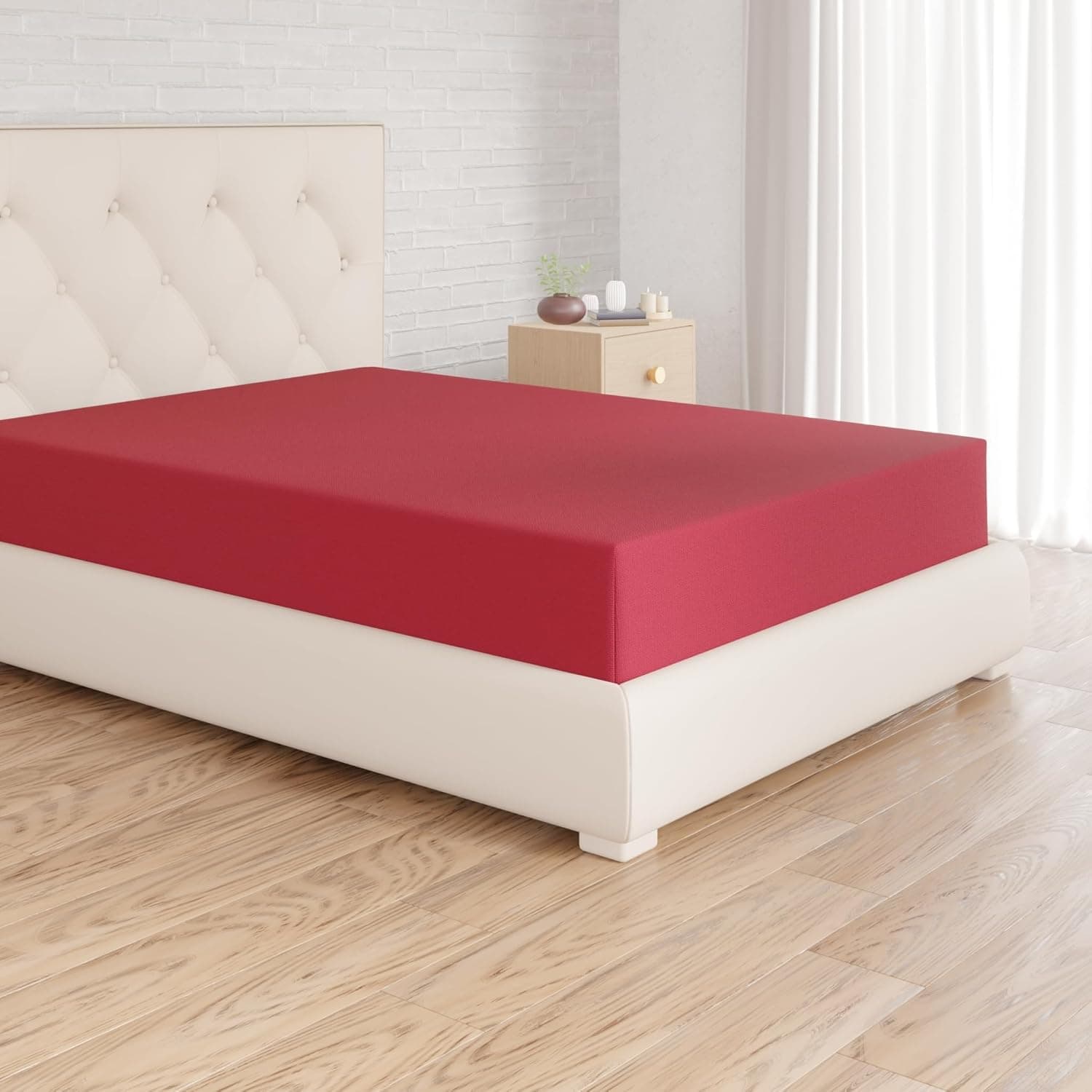 Amazon Basics Sabana Bajera Ajustable, 140 x 200 x 30 cm, de Poliéster Microfibra, Burdeos