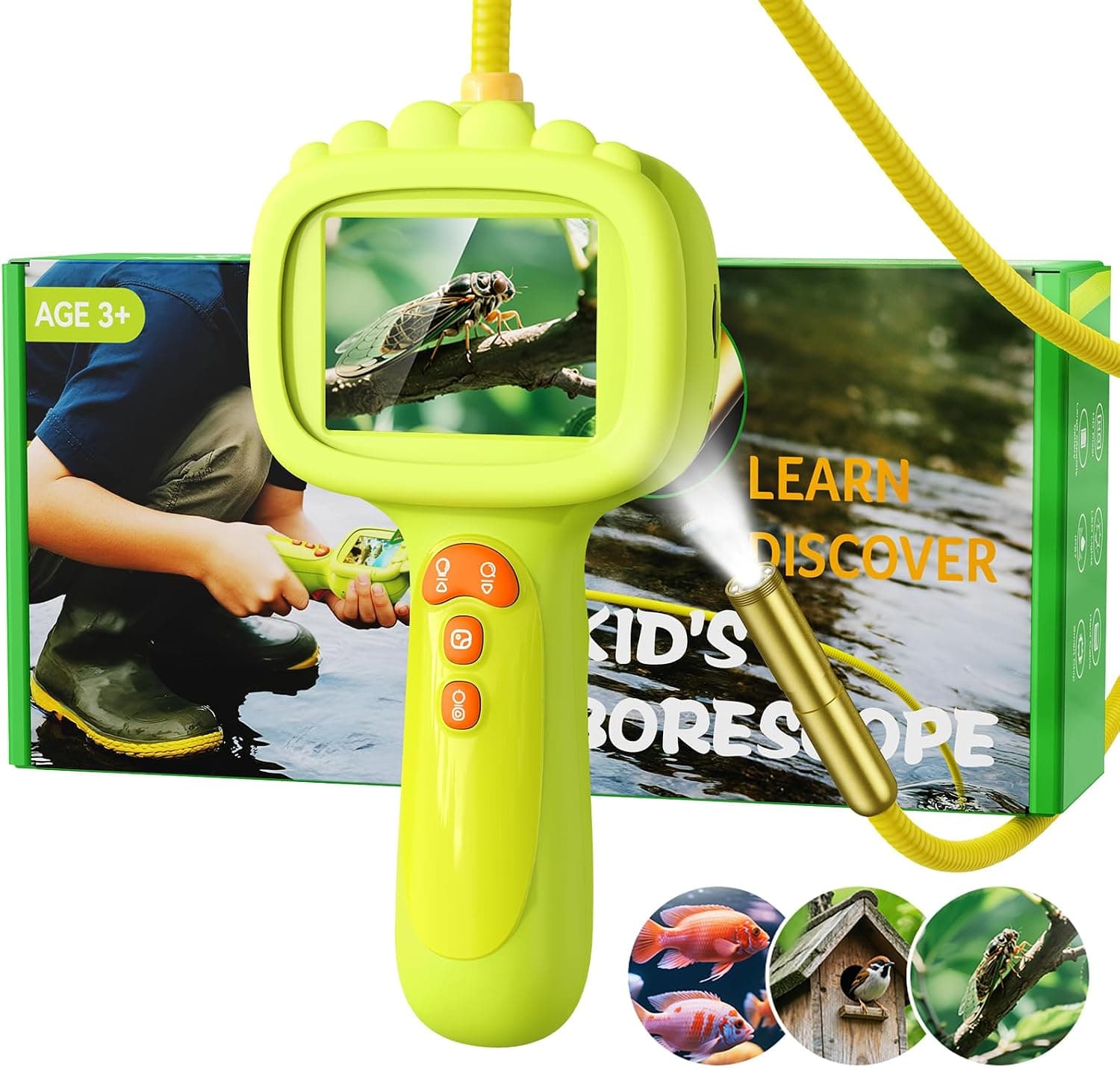 Endoscopio niño, Cámara Infantil 1080P, Juguete Stem para exploración al Aire Libre, jardín, Camping y Naturaleza, Mejores Regalos de cumpleaños para niños y niñas de 4, 5, 6, 7, 8, 9, 10 años