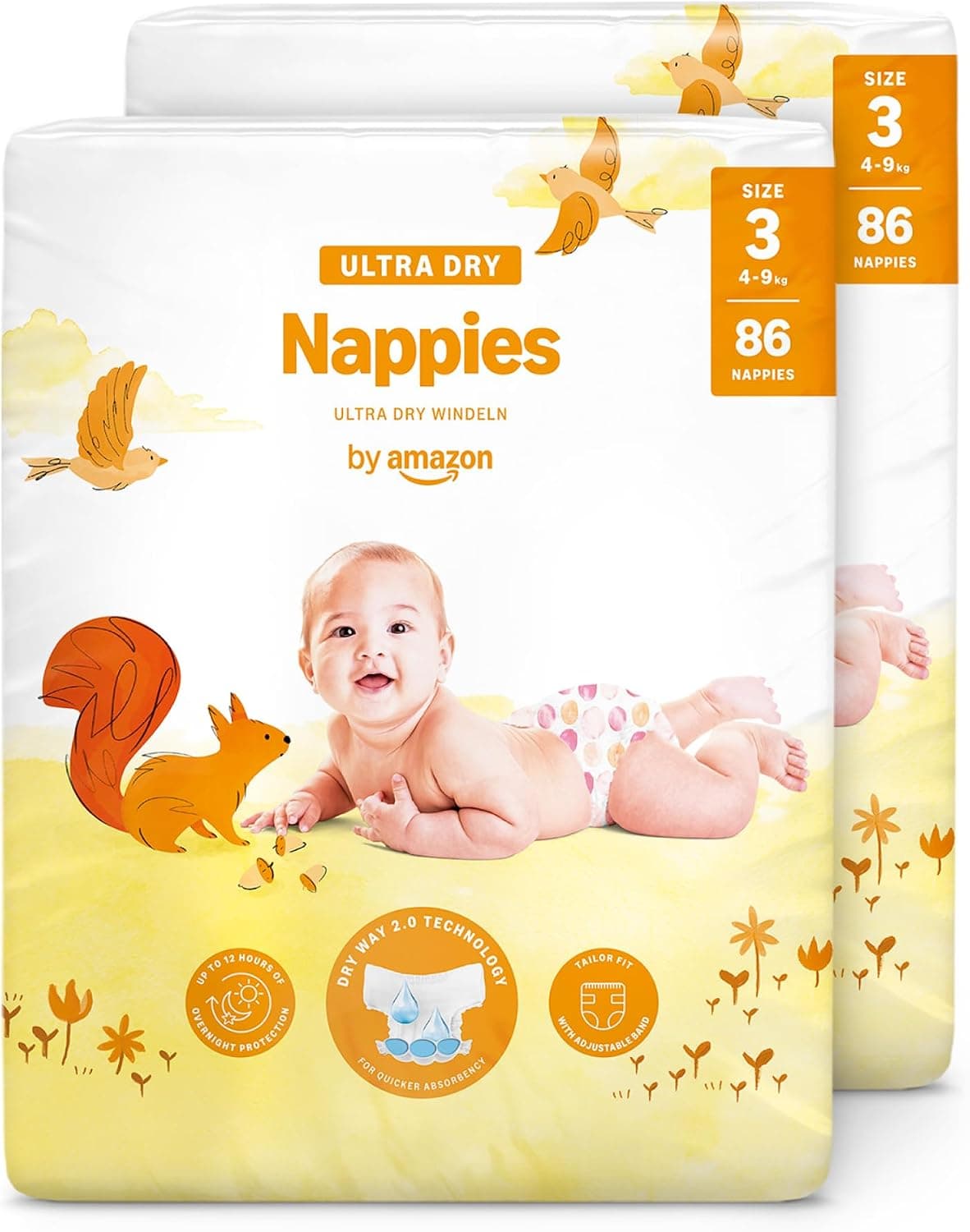 By Amazon Pañales Ultrasecos, Talla 3 (de 4 a 9kg), 172 Unidades (2 Paquetes de 86)