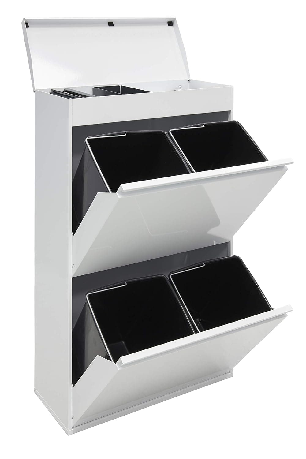 ARREGUI Top CR621-B Cubo de Basura y Reciclaje de Acero de 4 Compartimentos con Cajón Superior | 4x17 L (68 L) | Cubos de Basura de Cocina | Contenedores de Reciclaje para Casa u Oficina | blanco