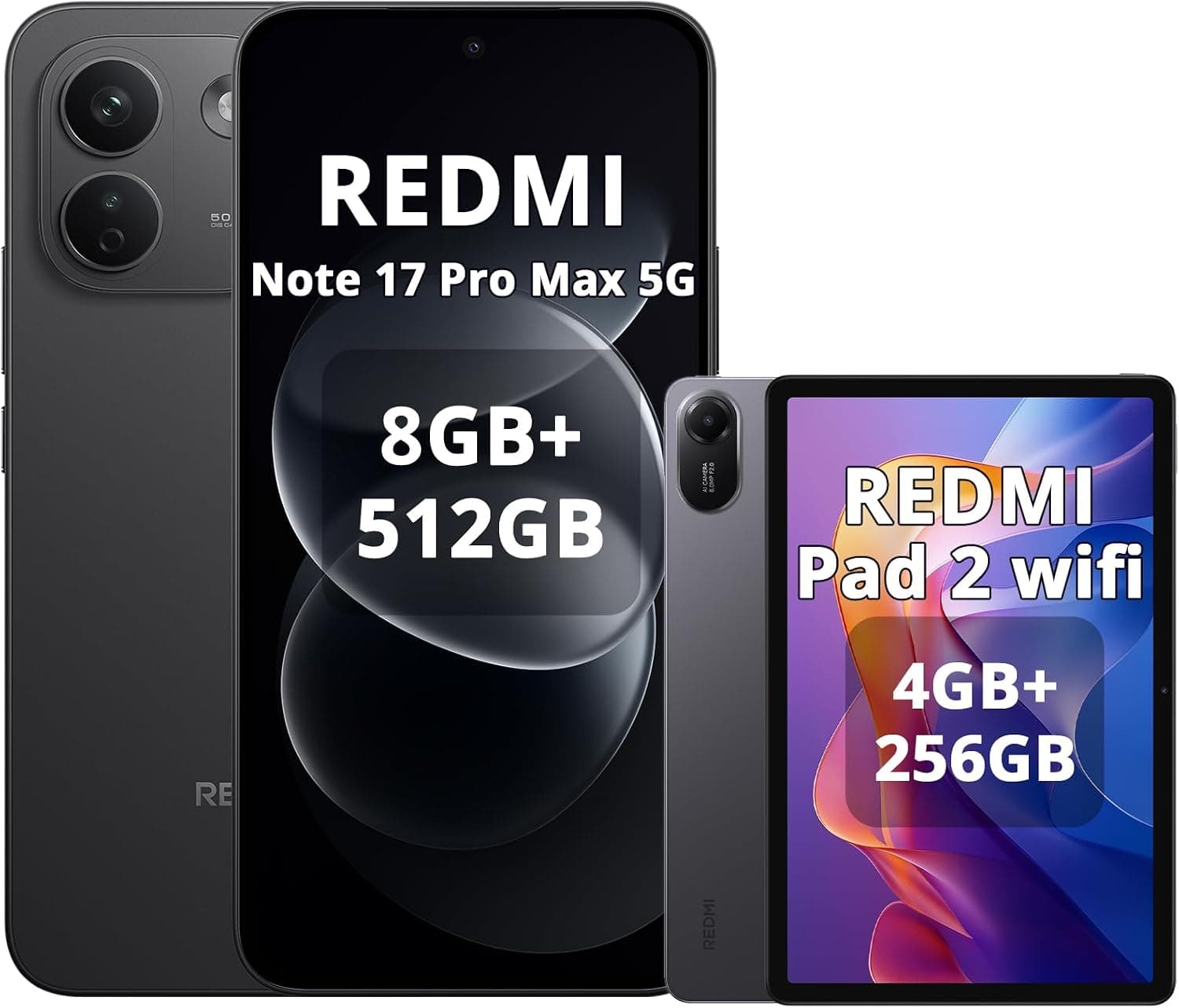 Xiaomi Redmi Note 17 Pro Max 5G 8+512G Negro con Gris Pad 2 WiFi 4+256G