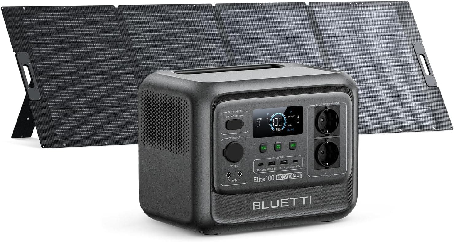 BLUETTI Elite 100 V2 Estación de Energía Portátil 1024Wh y Panel Solar 350W
