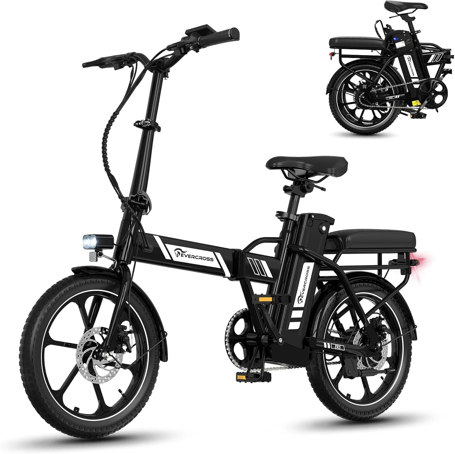 EVERCROSS Bicicleta Eléctrica para Adultos, 16"/20" Neumático Gordo Bici Eléctrica, Motor de 250W, hasta 25KM/H, 36V/48V Batería Extraíble Bicicleta de Montaña, Nieve Montaña Ebike