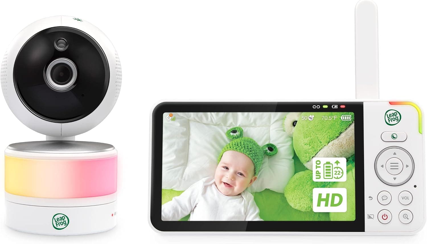 LeapFrog LF915HD Baby Surveillance Camera with Night Light 5" HD Screen Baby Monitor with Camera, 360° Translation and Tilt, 8X Zoom, Night Vision, Smart Sensor