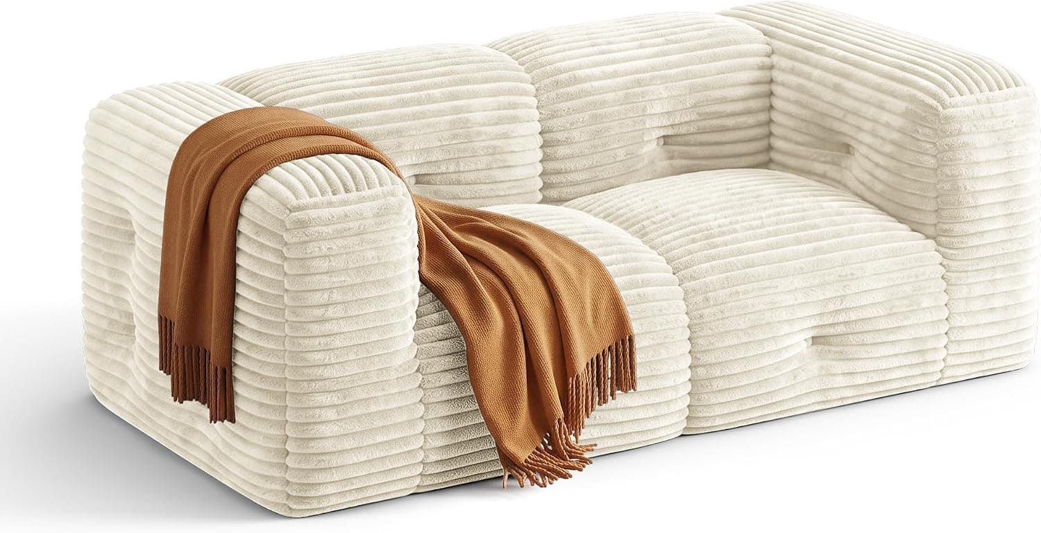 Xbro Sofá 2 Plazas, Sin Montaje, Tela Pana, 182 cm x 95 cm x 60 cm, Blanco