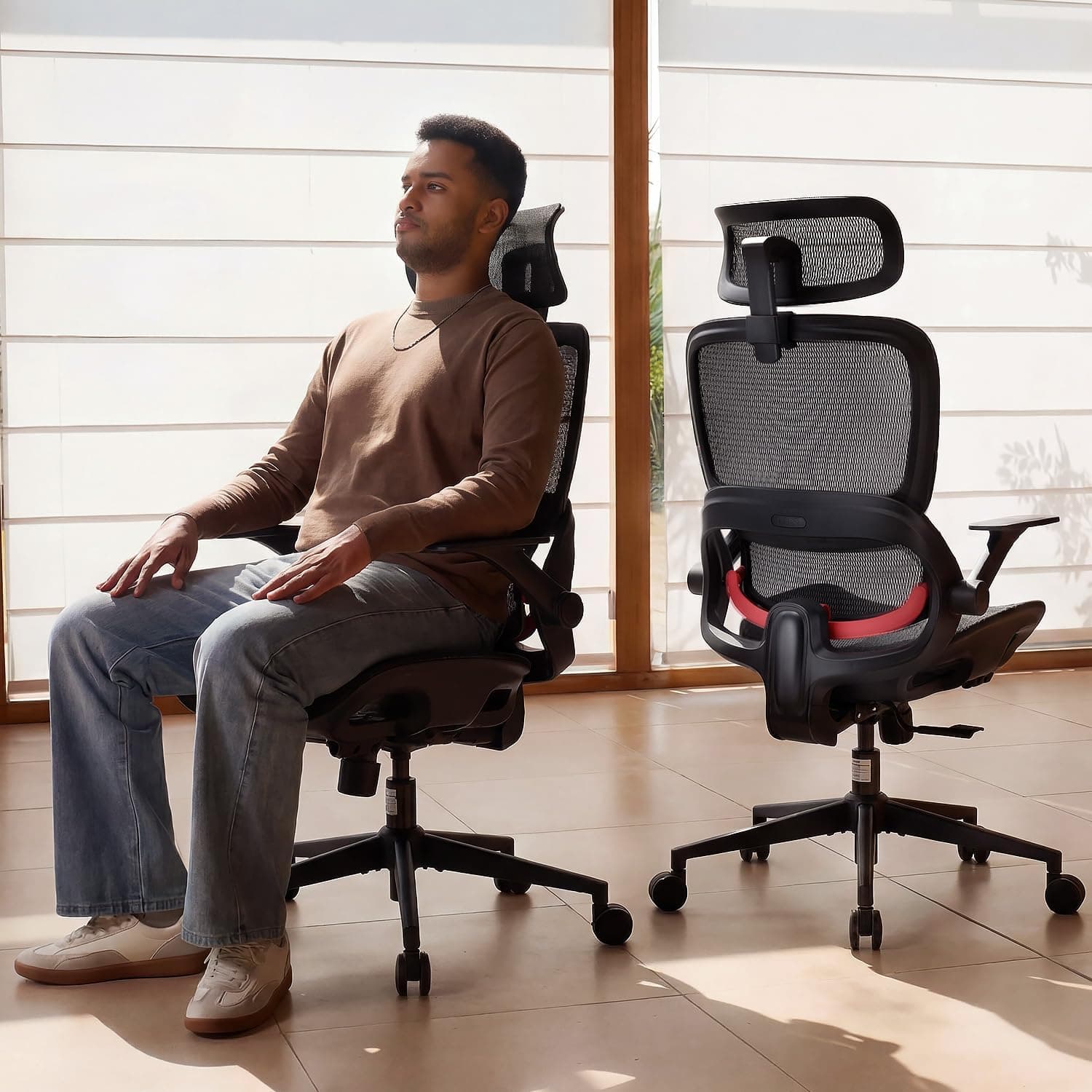 SIHOO Silla de Oficina ergonómica B100: Soporte Lumbar, Silla de Escritorio de Malla con reposacabezas Ajustable, Asiento Giratorio para Oficina en casa y Gaming