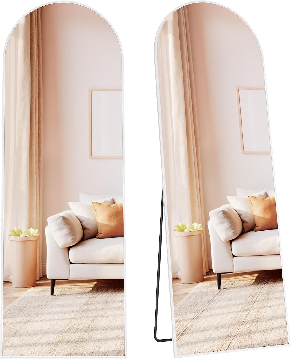SONGMICS Espejo de Cuerpo Entero, Blanco Mate, Arqueado, 160 x 50 cm