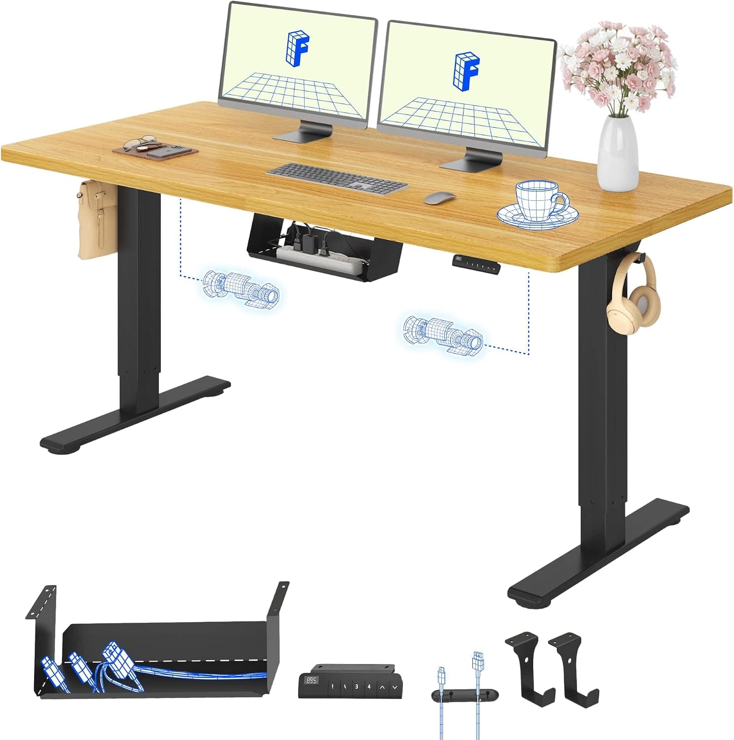 FLEXISPOT Escritorio Elevable Eléctrico 140x80 Doble Motor, Tablero Entero