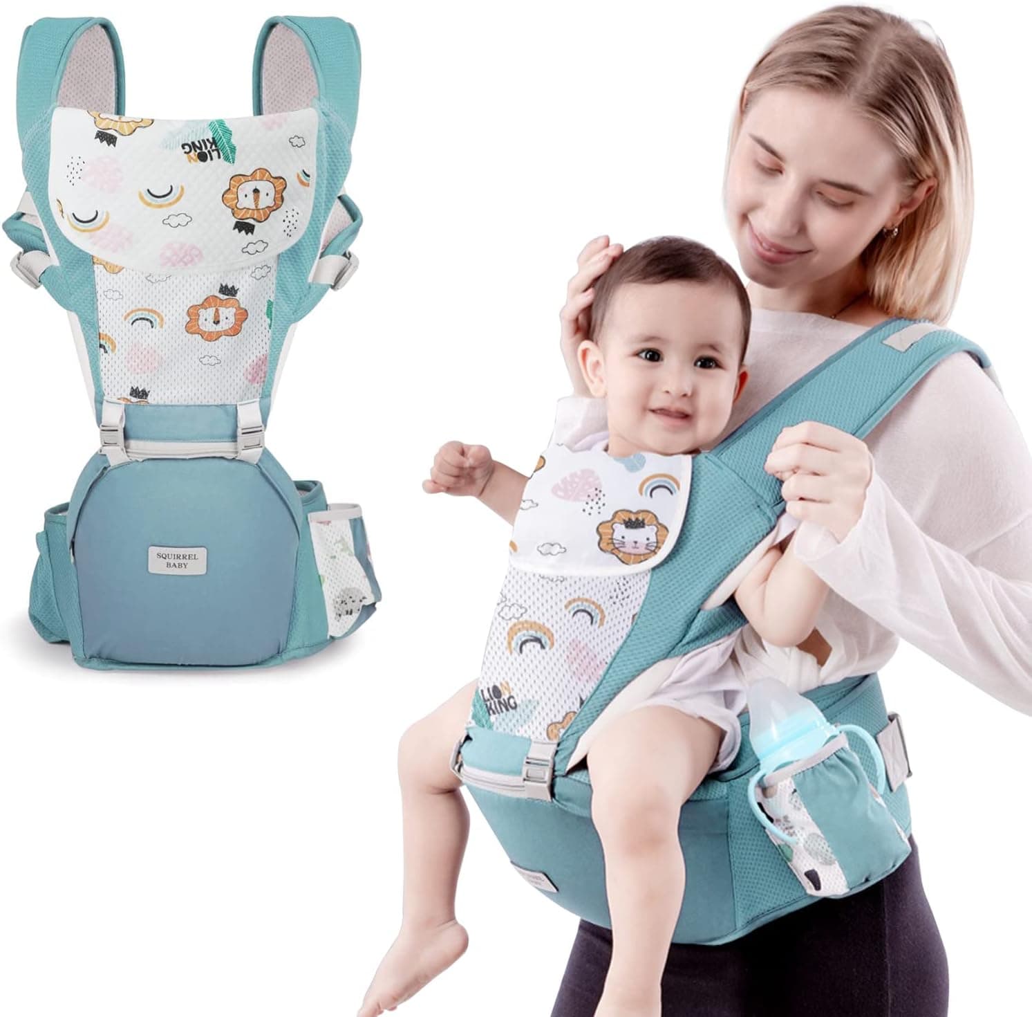 Portabebés para 0-36 meses,Mochila Portabebes Ergonomica,Mochila Porteo Bebe con Asiento de Cadera,Ajustable para bebés de 3,5 a 20 kg