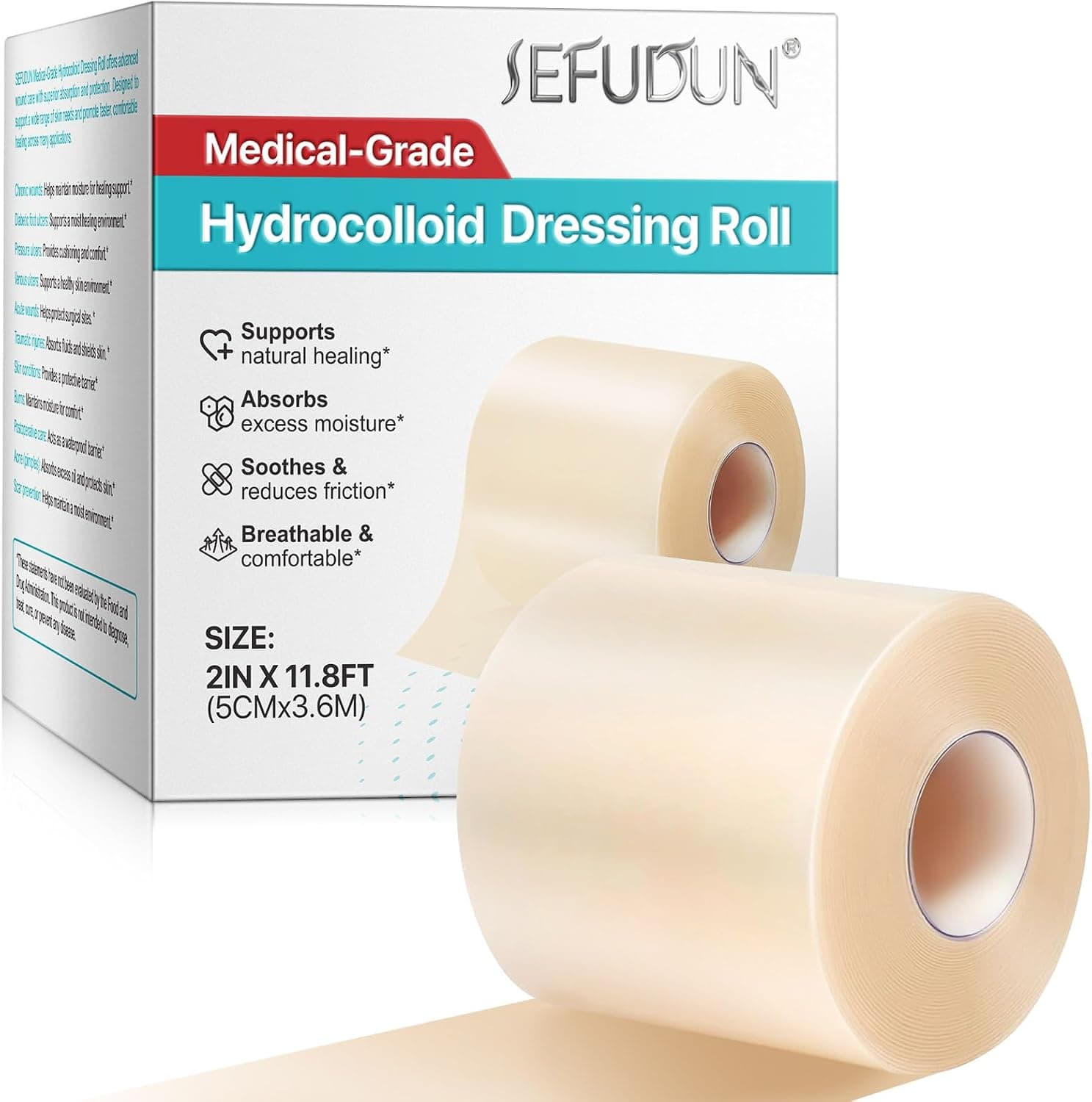 Apósitos Hidrocoloides Rollo 5cm x 360cm, Vendas Impermeables para Heridas con Exudado Leve, Ampollas y Acné, Gel Hidrocoloide Transpirable y Cortable a Medida