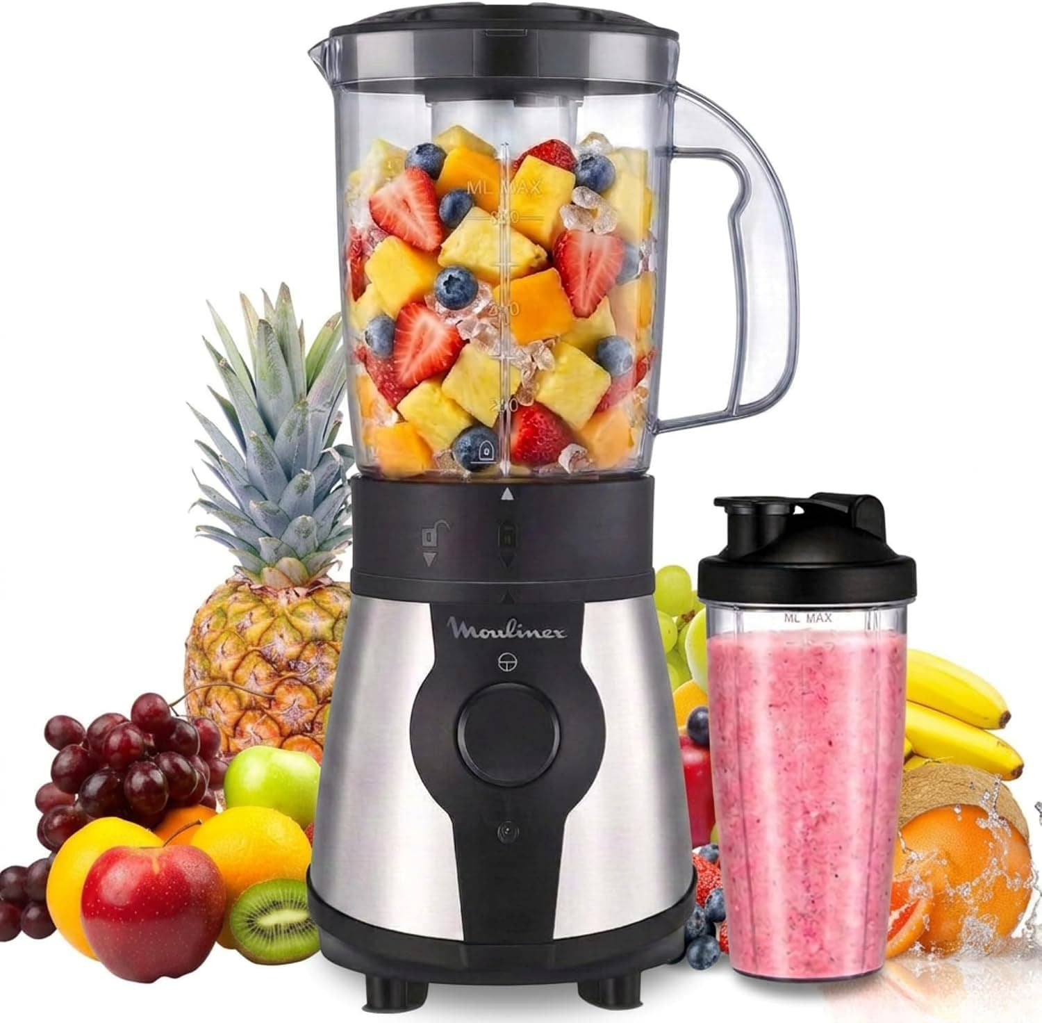 Moulinex Blend & Go, Batidora de vaso 300 W, Jarra de 1,3 L