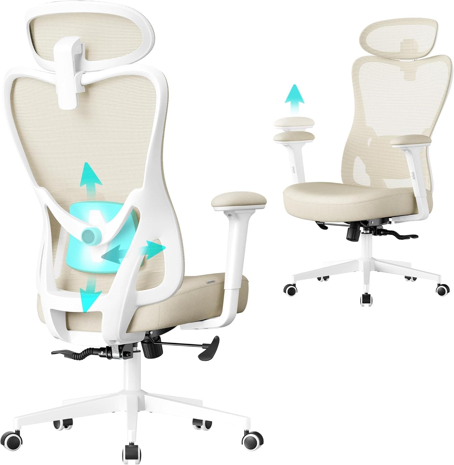 SONGMICS Silla de Oficina Ergonómica, Altura Ajustable, Carga de 150 kg