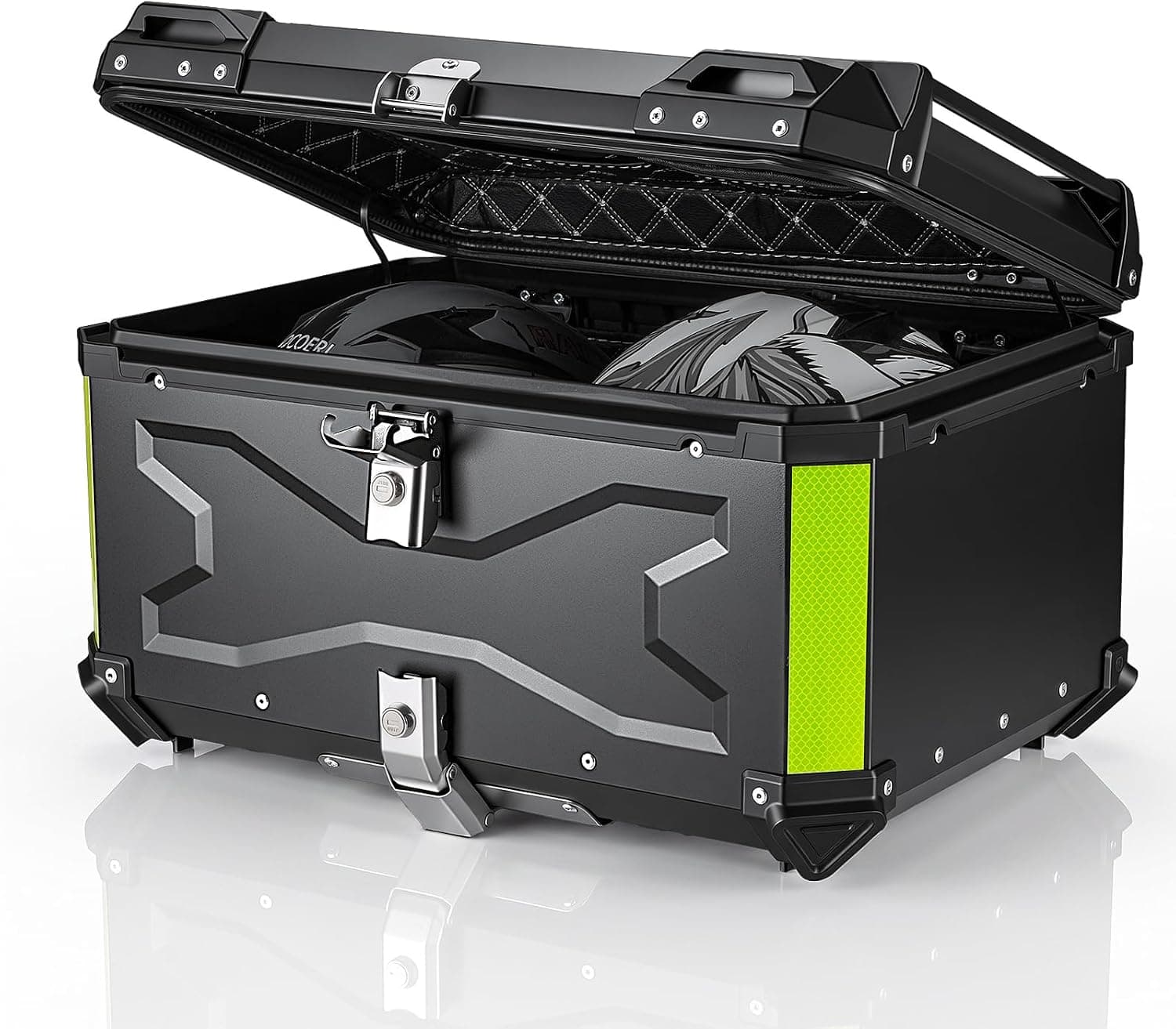 MOCOERL Baúl para Motocicleta Universal, Top Case Moto de Aluminio Impermeable, con Respaldo Cerradura de Seguridad, Caja Trasera para Casco Negro(65L) 705B